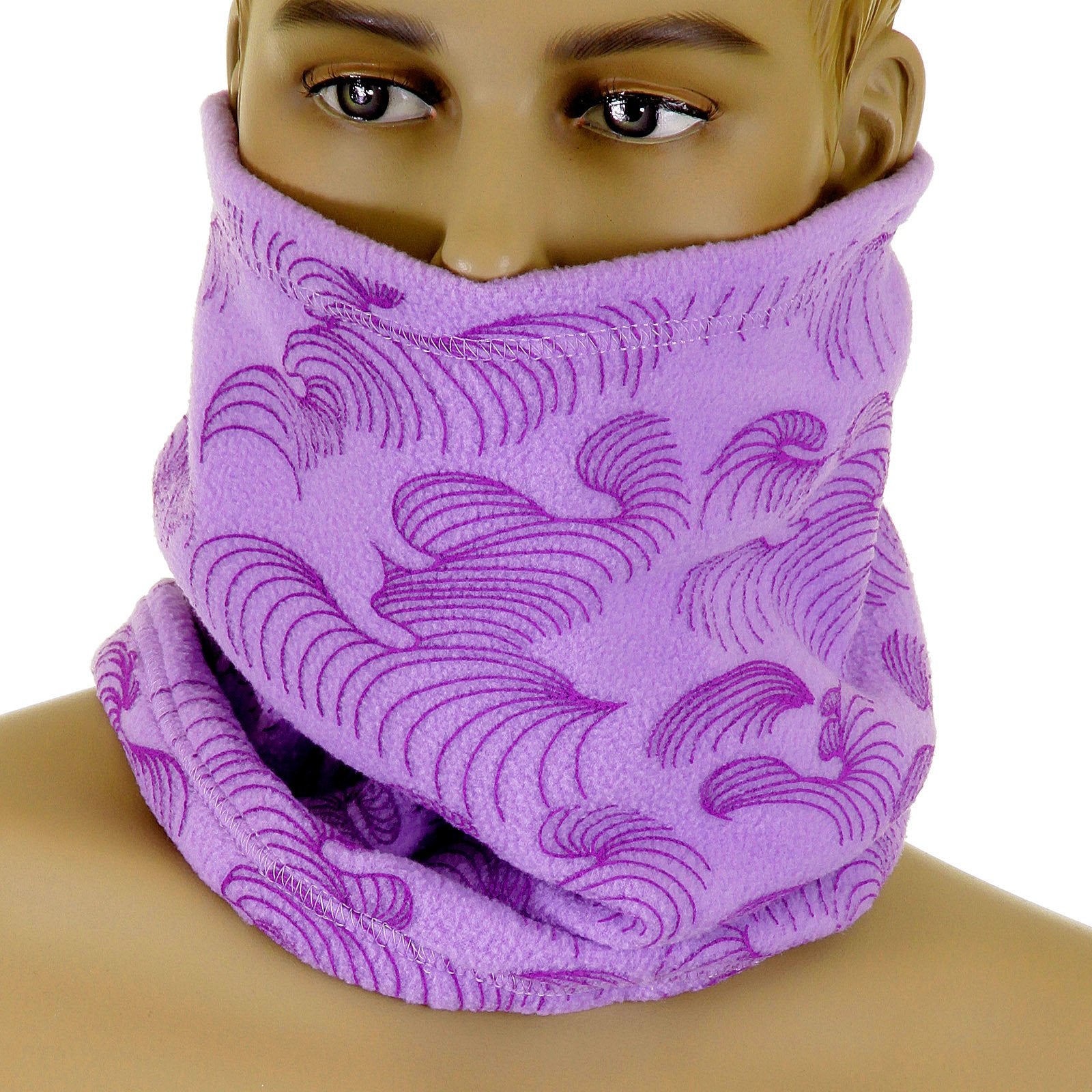 RMC JEANS TSUNAMI WAVE EMBROIDERED LIGHT LILAC PURPLE NECK WARMER SNOOD SCARF WITH TOGGLE AND PULL CORD REDM5509