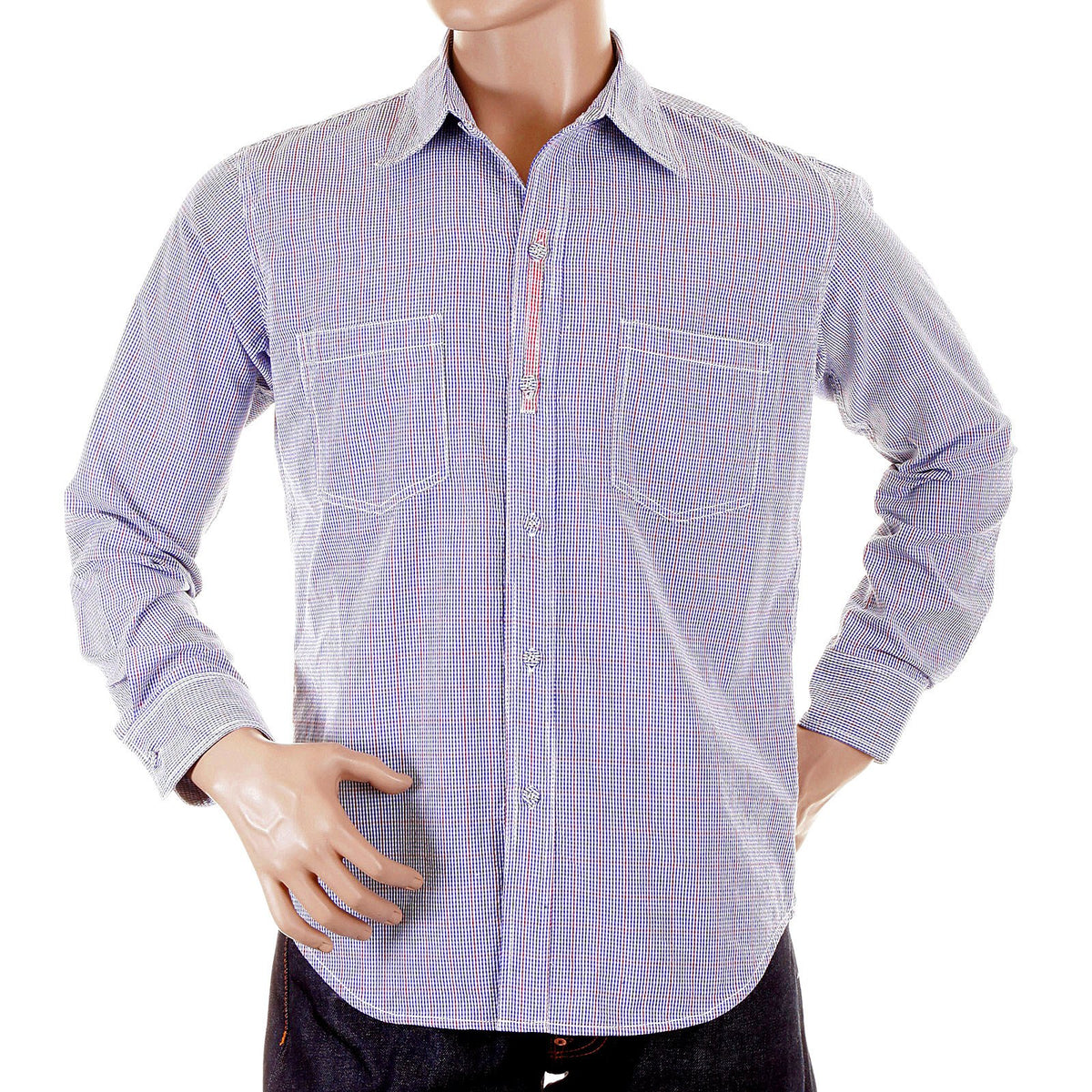 YOROPIKO REGULAR FIT SOFT COLLAR LONG SLEEVE CHECK SHIRT IN BLUE YORO5301
