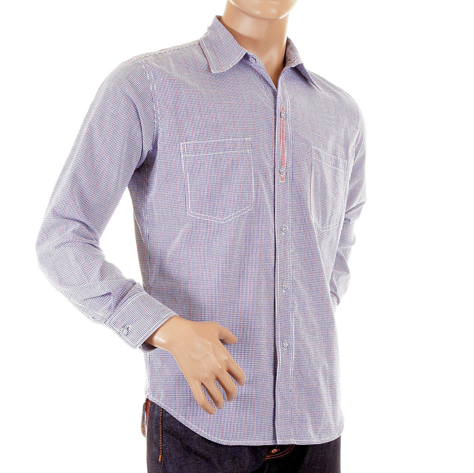 YOROPIKO REGULAR FIT SOFT COLLAR LONG SLEEVE CHECK SHIRT IN BLUE YORO5301