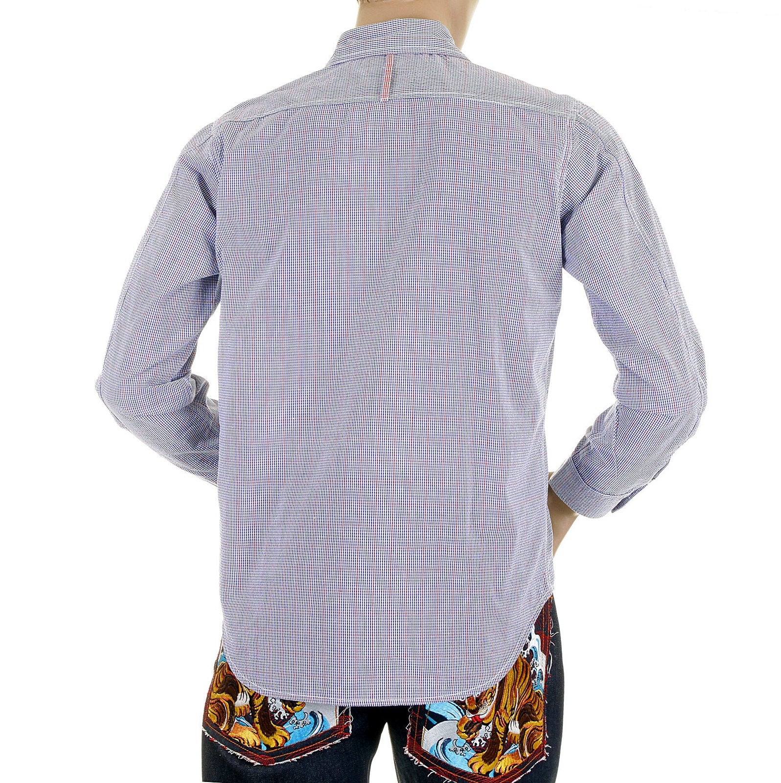 YOROPIKO REGULAR FIT SOFT COLLAR LONG SLEEVE CHECK SHIRT IN BLUE YORO5301