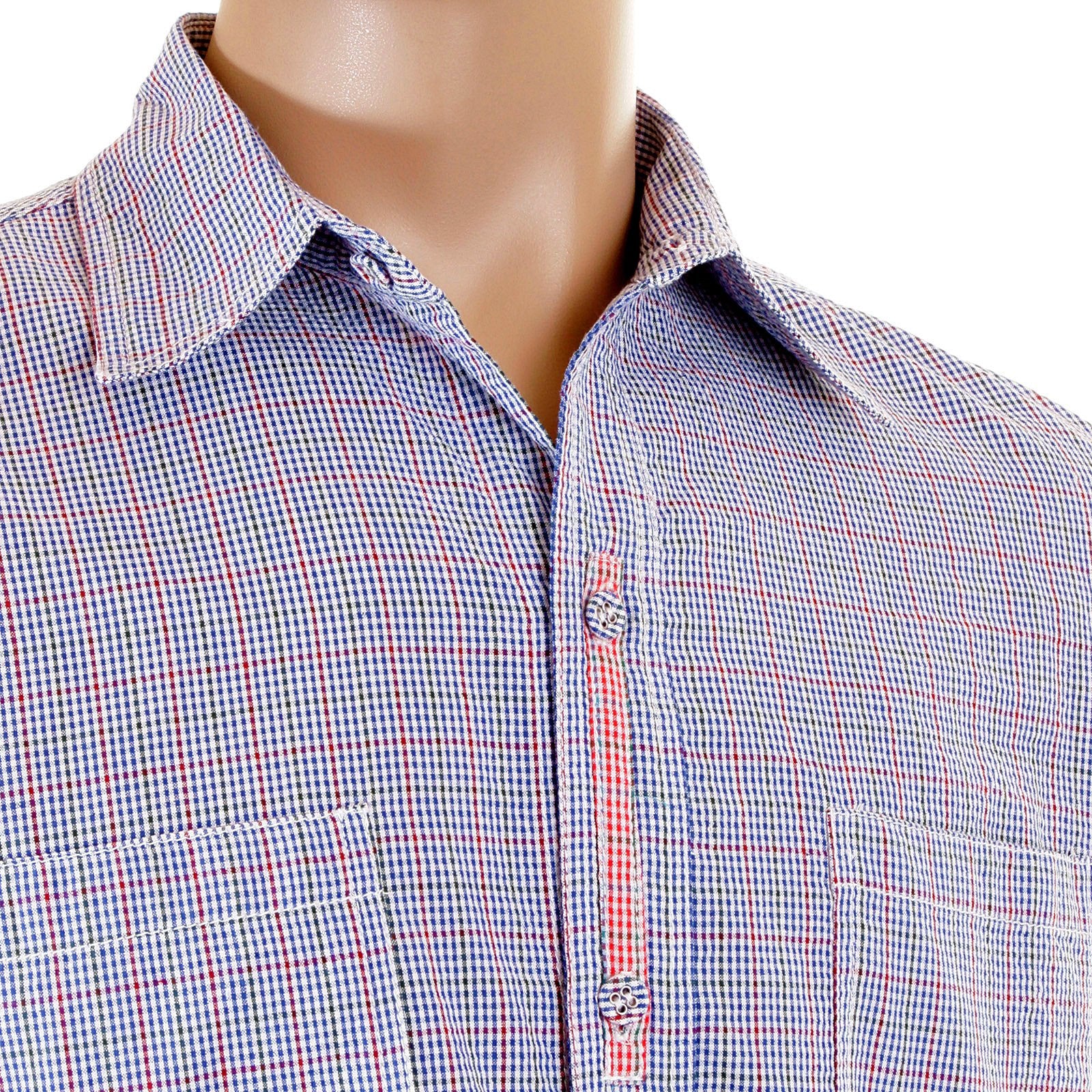 YOROPIKO REGULAR FIT SOFT COLLAR LONG SLEEVE CHECK SHIRT IN BLUE YORO5301