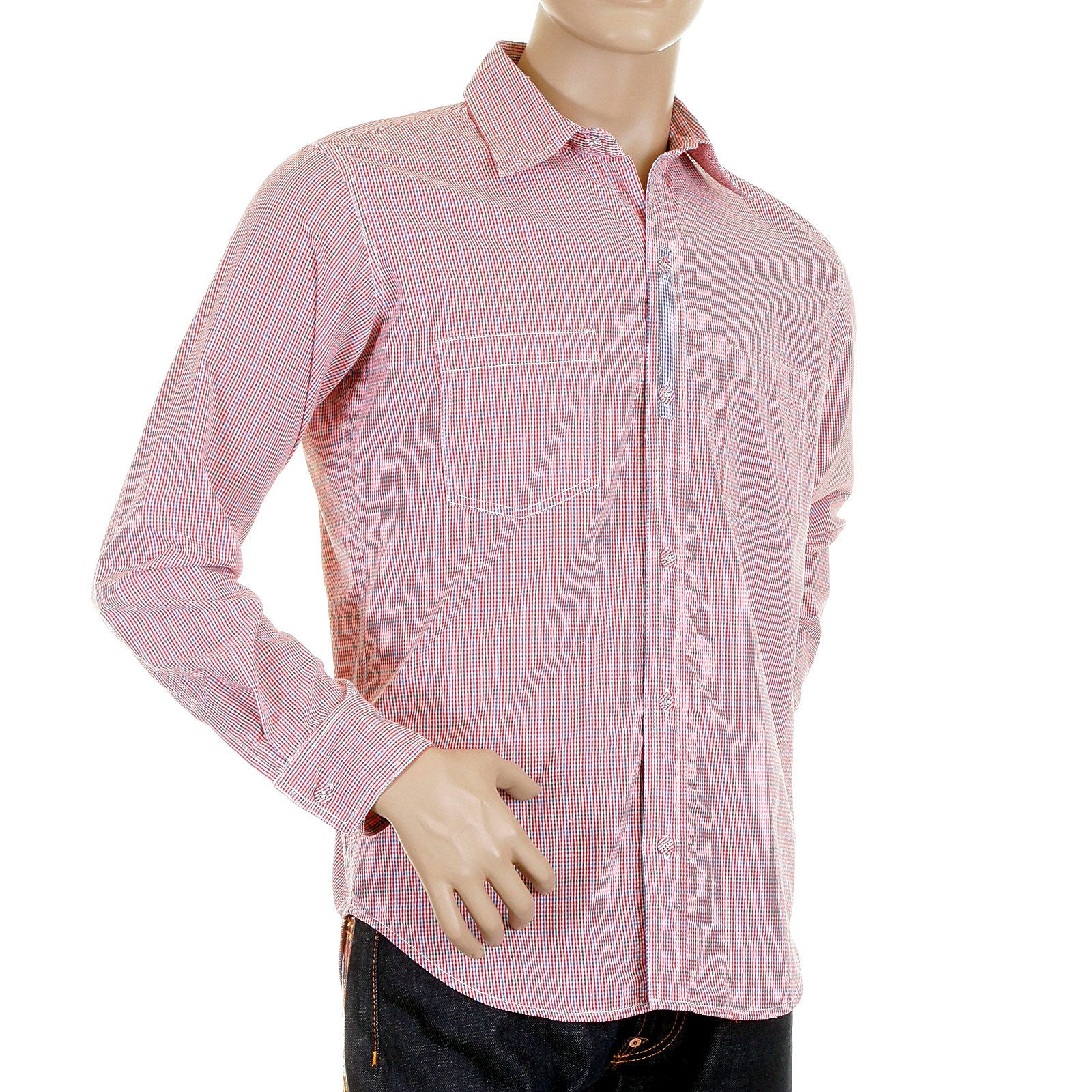 YOROPIKO LONG SLEEVE RED CHECK SOFT COLLAR REGULAR FIT COTTON SHIRT YORO5299