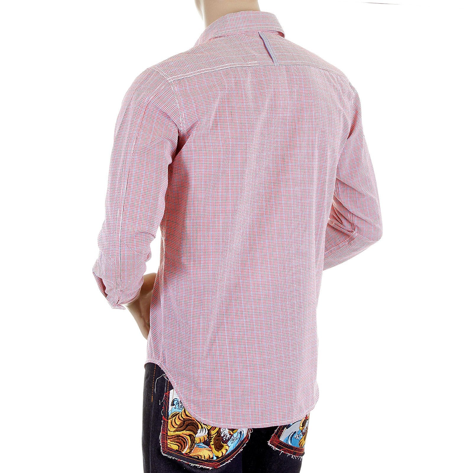 YOROPIKO LONG SLEEVE RED CHECK SOFT COLLAR REGULAR FIT COTTON SHIRT YORO5299