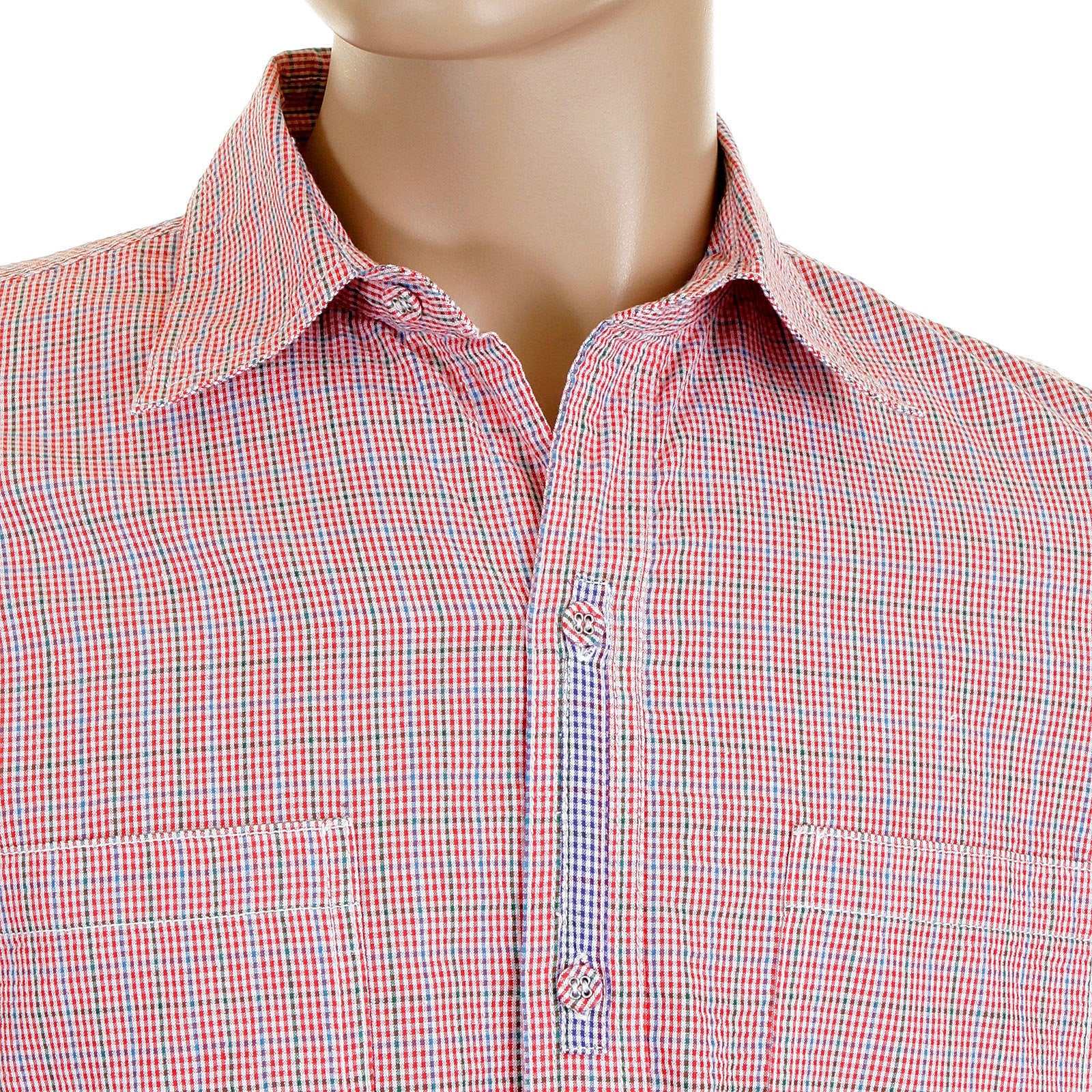 YOROPIKO LONG SLEEVE RED CHECK SOFT COLLAR REGULAR FIT COTTON SHIRT YORO5299