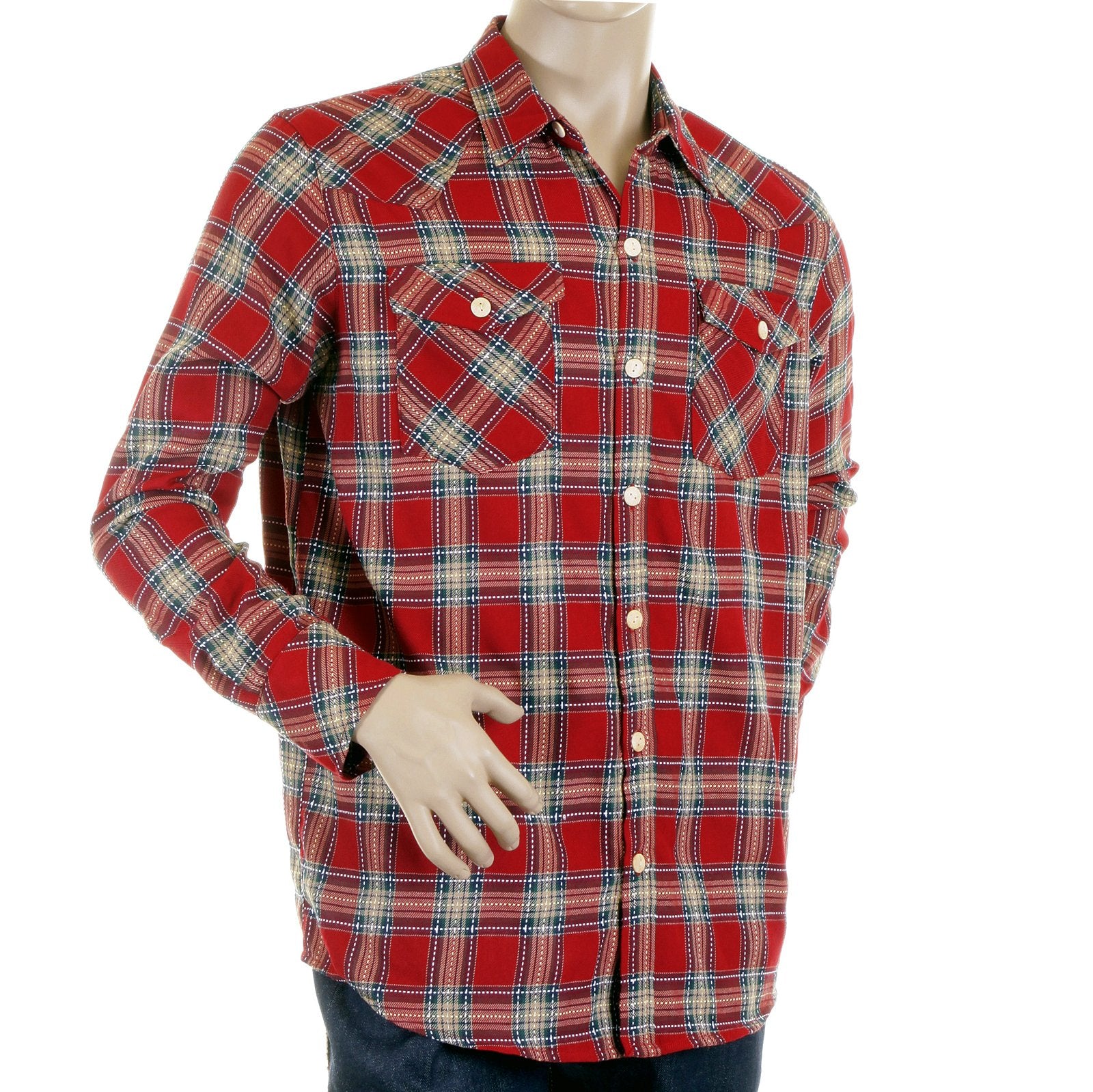 YOROPIKO MENS SOFT COLLAR LONG SLEEVE RED WESTERN REGULAR FIT CHECK SHIRT YORO5306