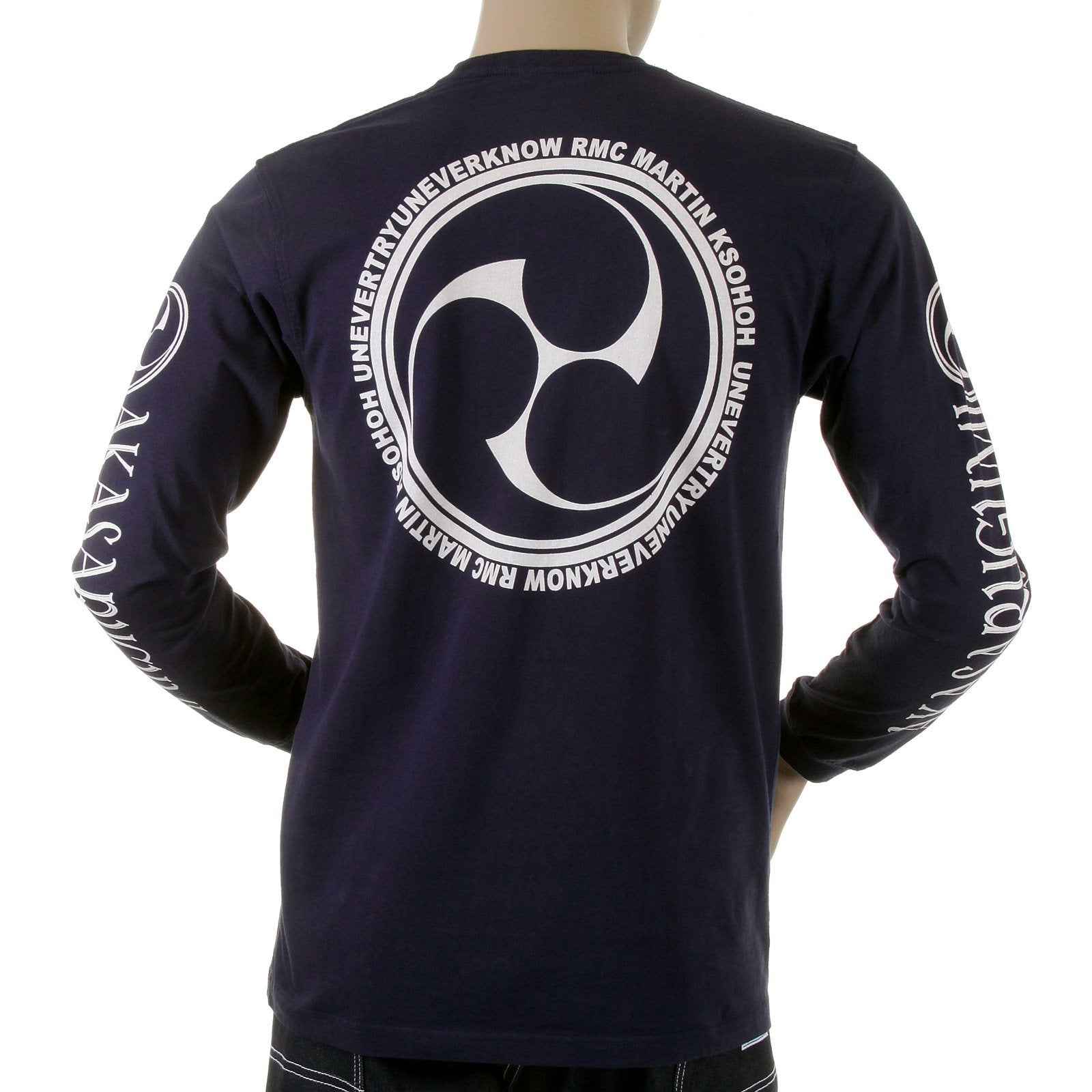 RMC JEANS CREW NECK LONG SLEEVE FUIJIN REGULAR FIT NAVY T-SHIRT WITH AKASARUGUMI PRINT FOR MEN REDM5411