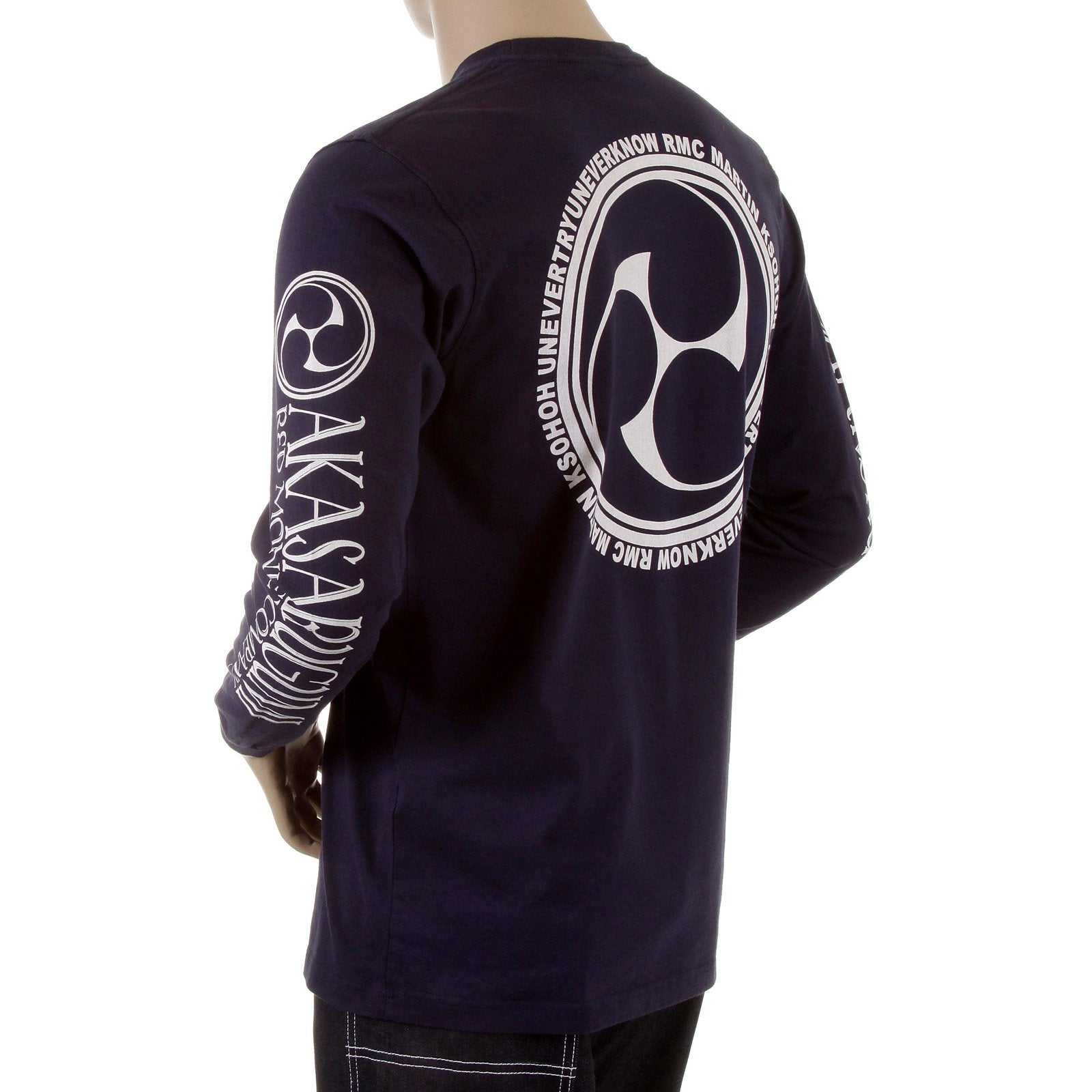 RMC JEANS CREW NECK LONG SLEEVE FUIJIN REGULAR FIT NAVY T-SHIRT WITH AKASARUGUMI PRINT FOR MEN REDM5411