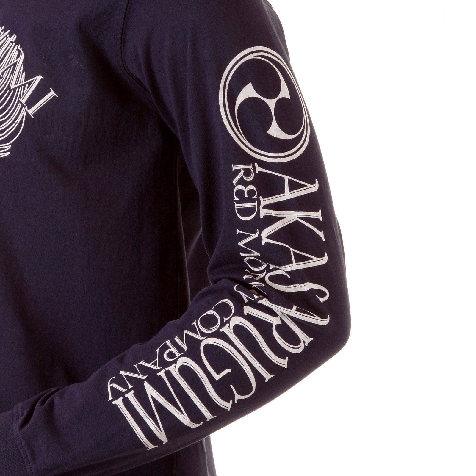 RMC JEANS CREW NECK LONG SLEEVE FUIJIN REGULAR FIT NAVY T-SHIRT WITH AKASARUGUMI PRINT FOR MEN REDM5411