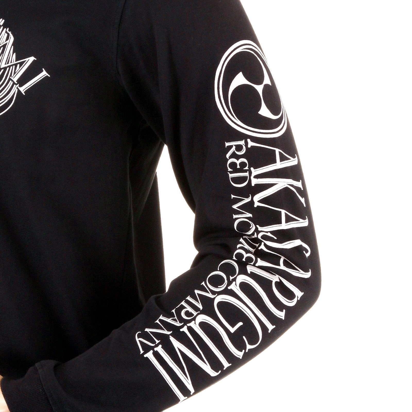 RMC JEANS MENS BLACK FUIJIN LONG SLEEVE REGULAR FIT CREW NECK T-SHIRT WITH AKASARUGUMI PRINT REDM5410
