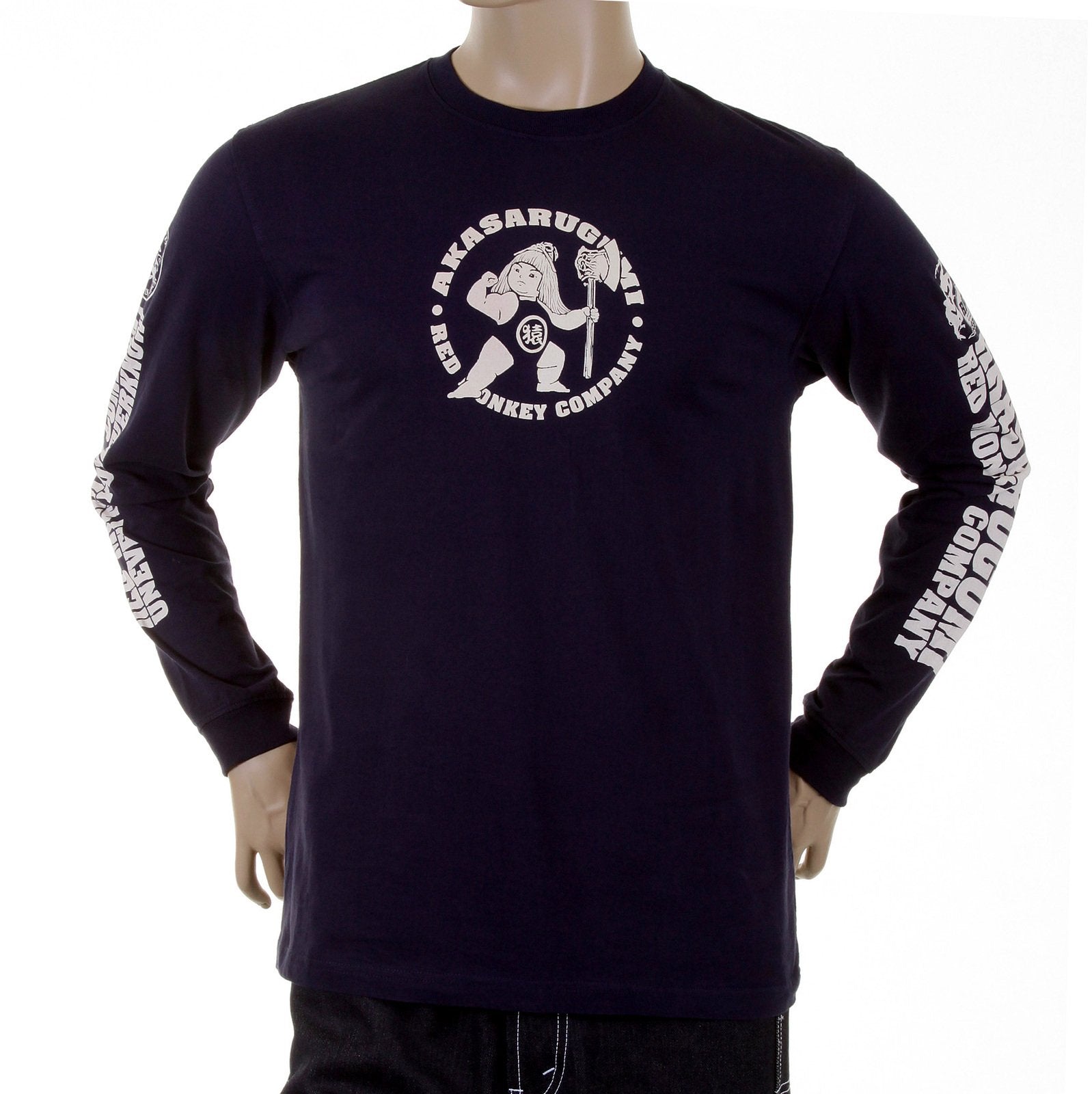 RMC JEANS MKWS KINTARO AKASARUGUMI CREW NECK PRINTED REGULAR FIT LONG SLEEVE T-SHIRT IN BLACK REDM5421