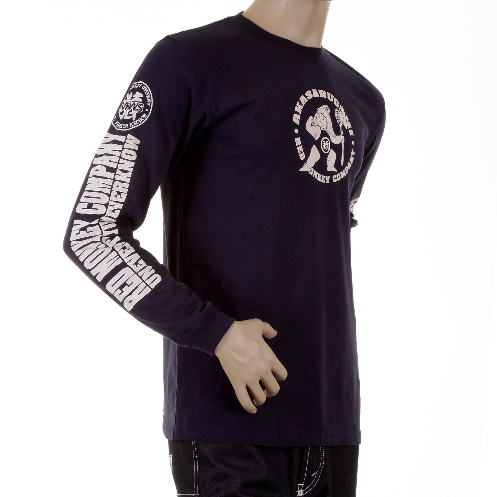 RMC JEANS MKWS KINTARO AKASARUGUMI CREW NECK PRINTED REGULAR FIT LONG SLEEVE T-SHIRT IN BLACK REDM5421