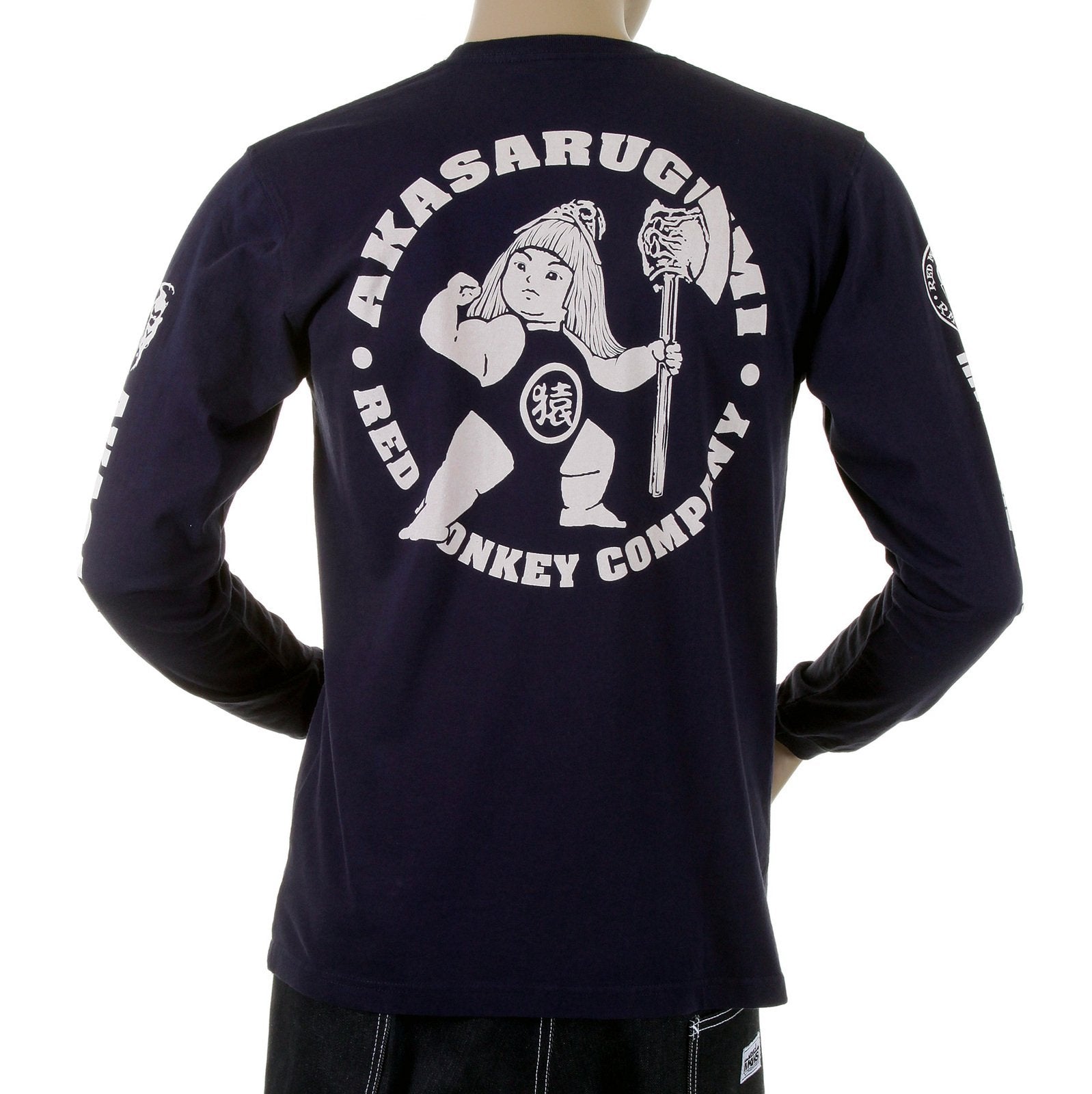 RMC JEANS MKWS KINTARO AKASARUGUMI CREW NECK PRINTED REGULAR FIT LONG SLEEVE T-SHIRT IN BLACK REDM5421