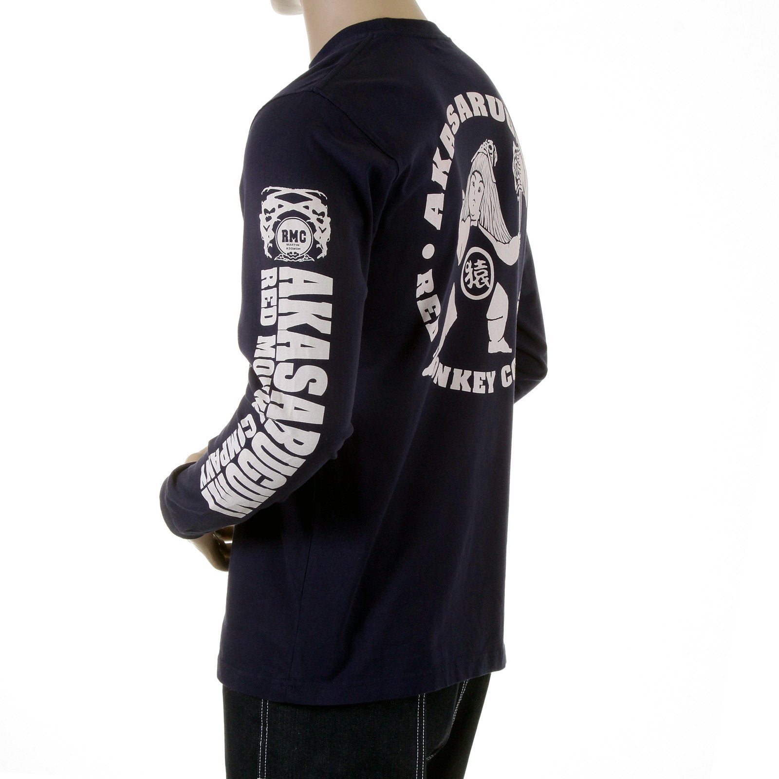 RMC JEANS MKWS KINTARO AKASARUGUMI CREW NECK PRINTED REGULAR FIT LONG SLEEVE T-SHIRT IN BLACK REDM5421