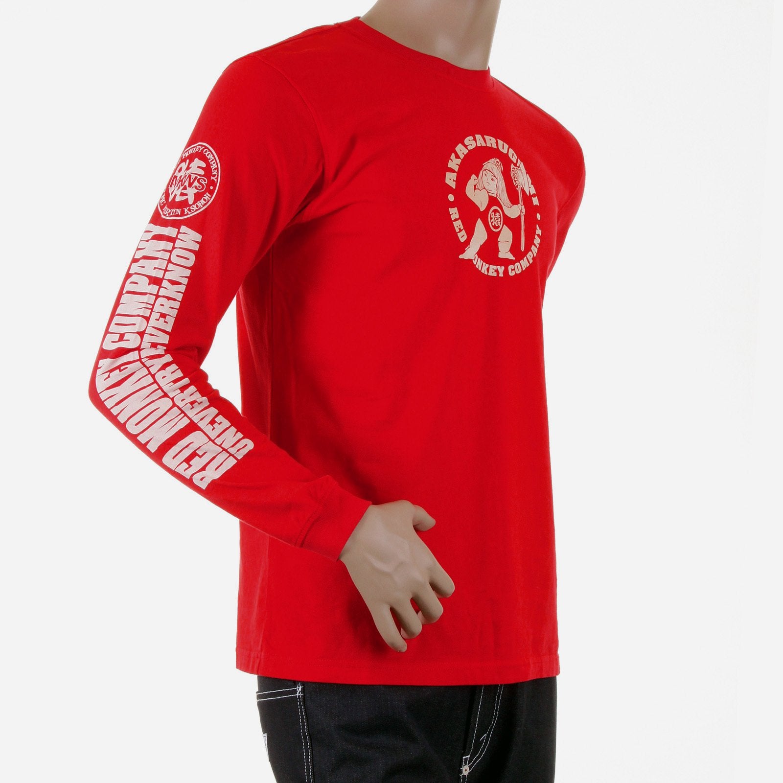 RMC JEANS MKWS RED CREW NECK LONG SLEEVE REGULAR FIT AKASARUGUMI KINTARO PRINTED T-SHIRT REDM5422
