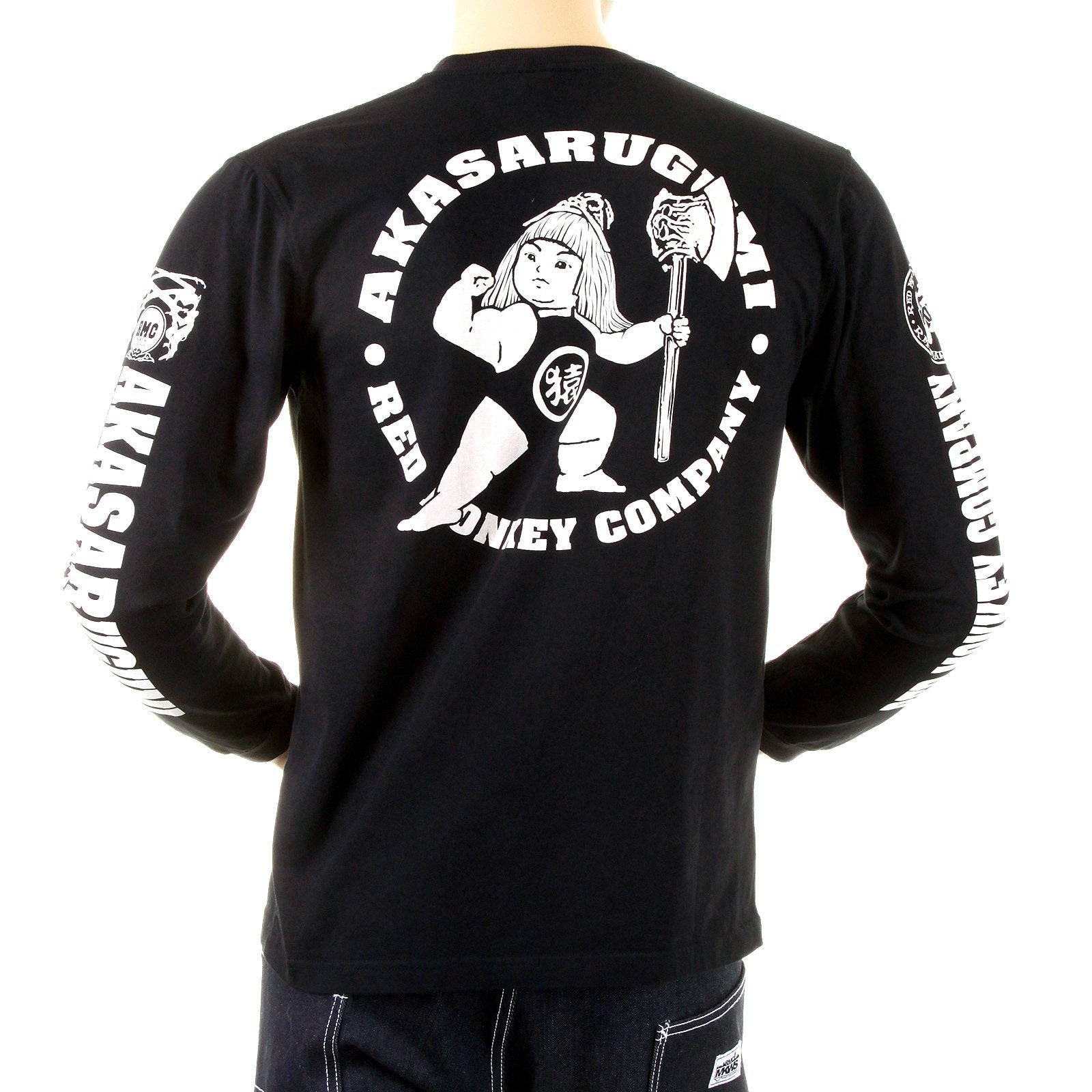 RMC JEANS MKWS AKASARUGUMI KINTARO PRINTED LONG SLEEVE REGULAR FIT CREW NECK T-SHIRT IN BLACK REDM5420
