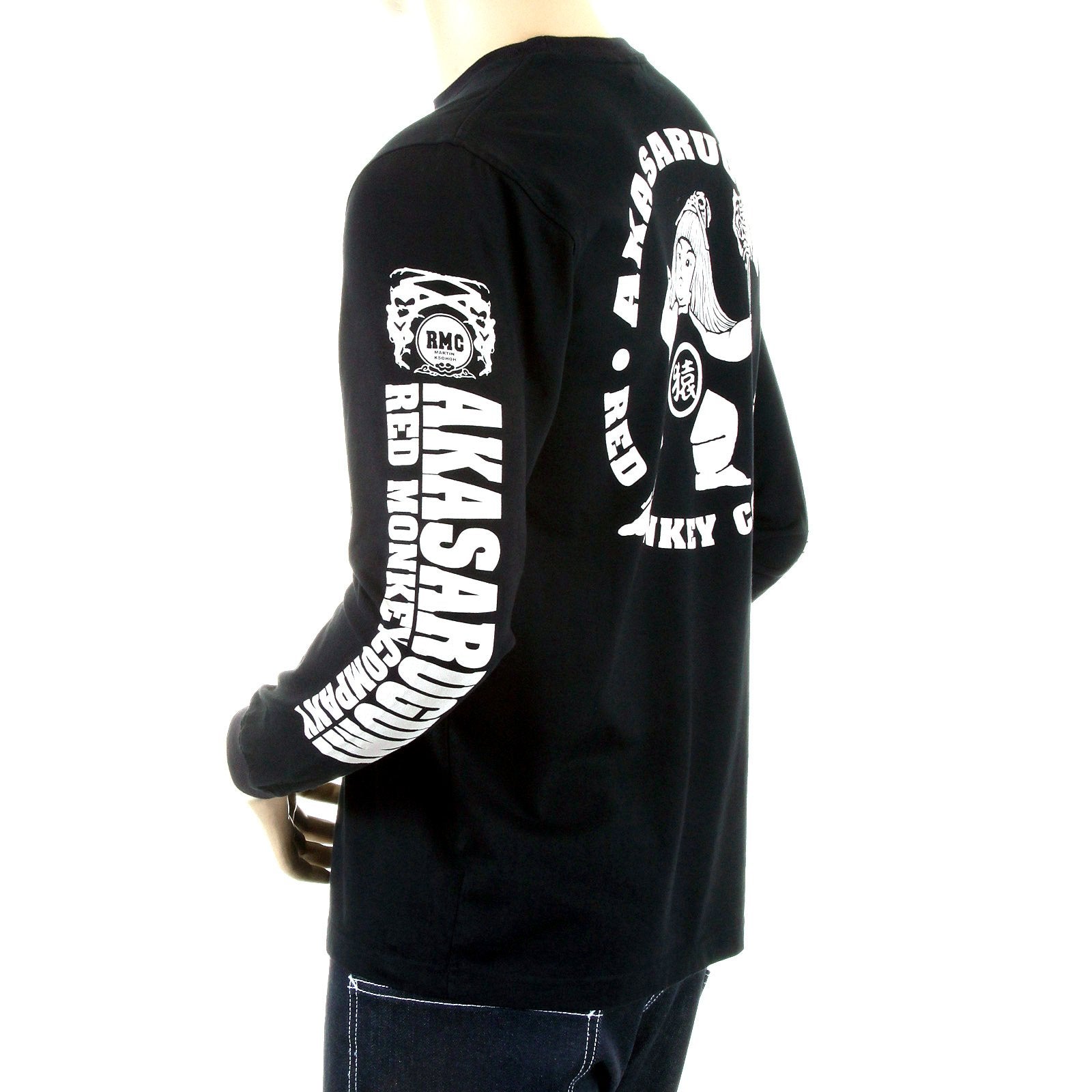RMC JEANS MKWS AKASARUGUMI KINTARO PRINTED LONG SLEEVE REGULAR FIT CREW NECK T-SHIRT IN BLACK REDM5420