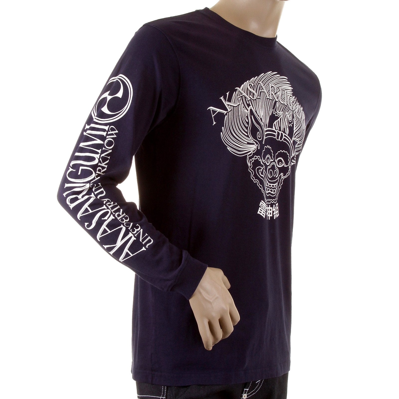 RMC JEANS CREW NECK LONG SLEEVE RAIJIN PRINTED AKASARUGUMI REGULAR FIT CREW NECK T-SHIRT IN RED REDM5406