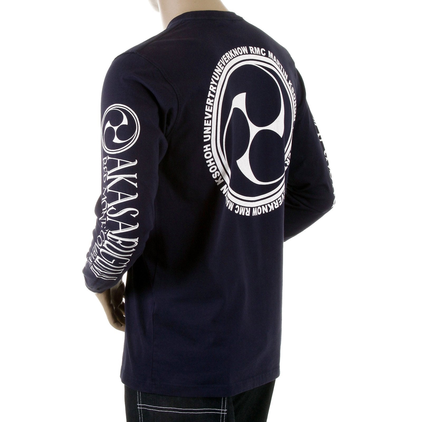 RMC JEANS CREW NECK LONG SLEEVE RAIJIN PRINTED AKASARUGUMI REGULAR FIT CREW NECK T-SHIRT IN RED REDM5406
