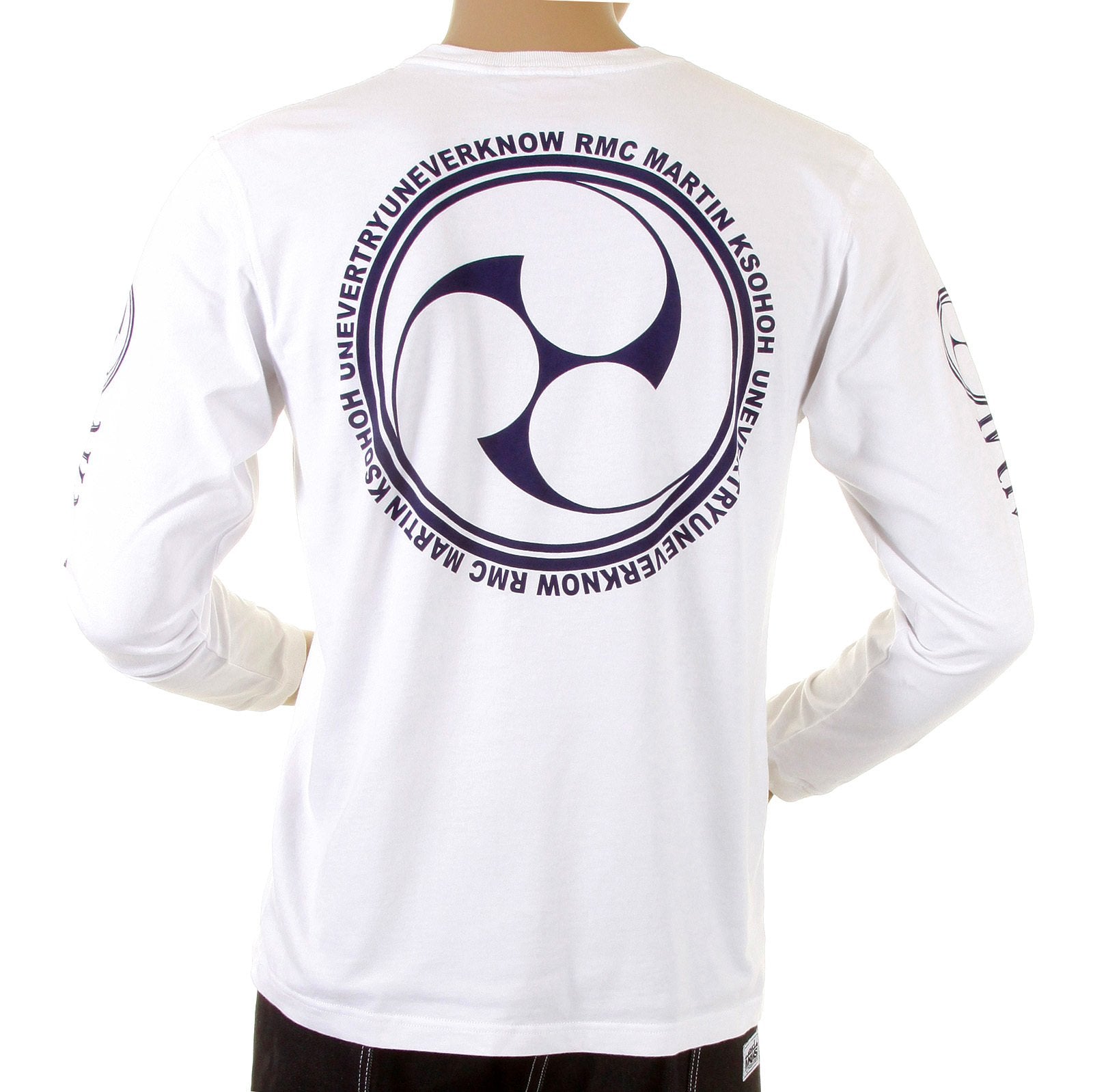 RMC JEANS CREW NECK AKASARUGUMI WHITE REGULAR FIT COTTON LONG SLEEVE T-SHIRT WITH RAIJIN PRINT REDM5408
