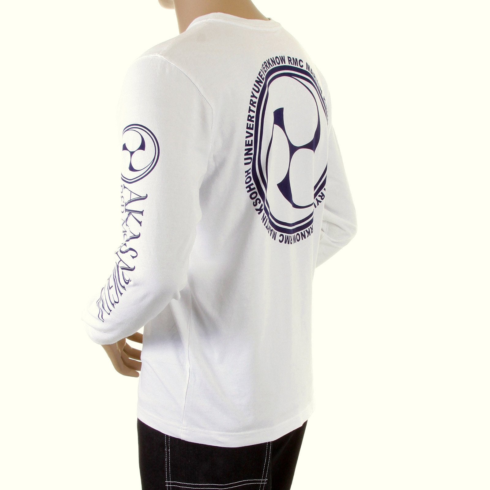 RMC JEANS CREW NECK AKASARUGUMI WHITE REGULAR FIT COTTON LONG SLEEVE T-SHIRT WITH RAIJIN PRINT REDM5408
