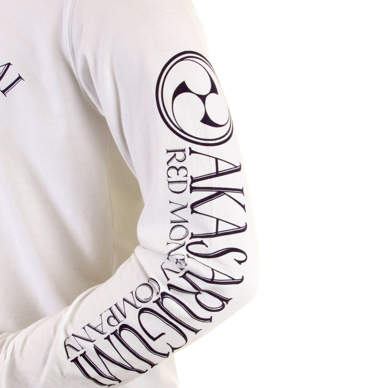 RMC JEANS CREW NECK AKASARUGUMI WHITE REGULAR FIT COTTON LONG SLEEVE T-SHIRT WITH RAIJIN PRINT REDM5408