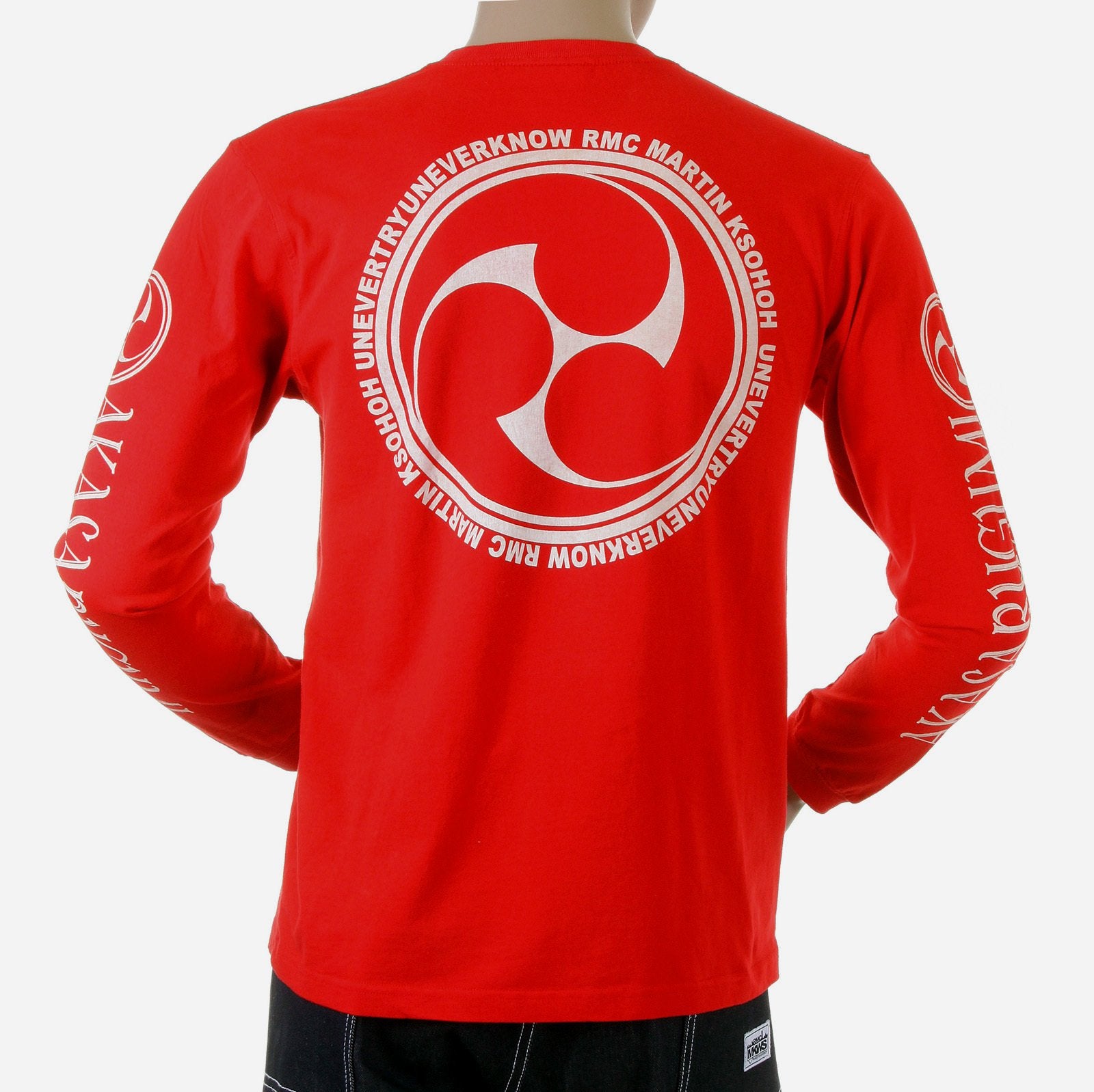 RMC JEANS CREW NECK AKASARUGUMI RAIJIN PRINTED REGULAR FIT LONG SLEEVE T-SHIRT IN RED REDM5407