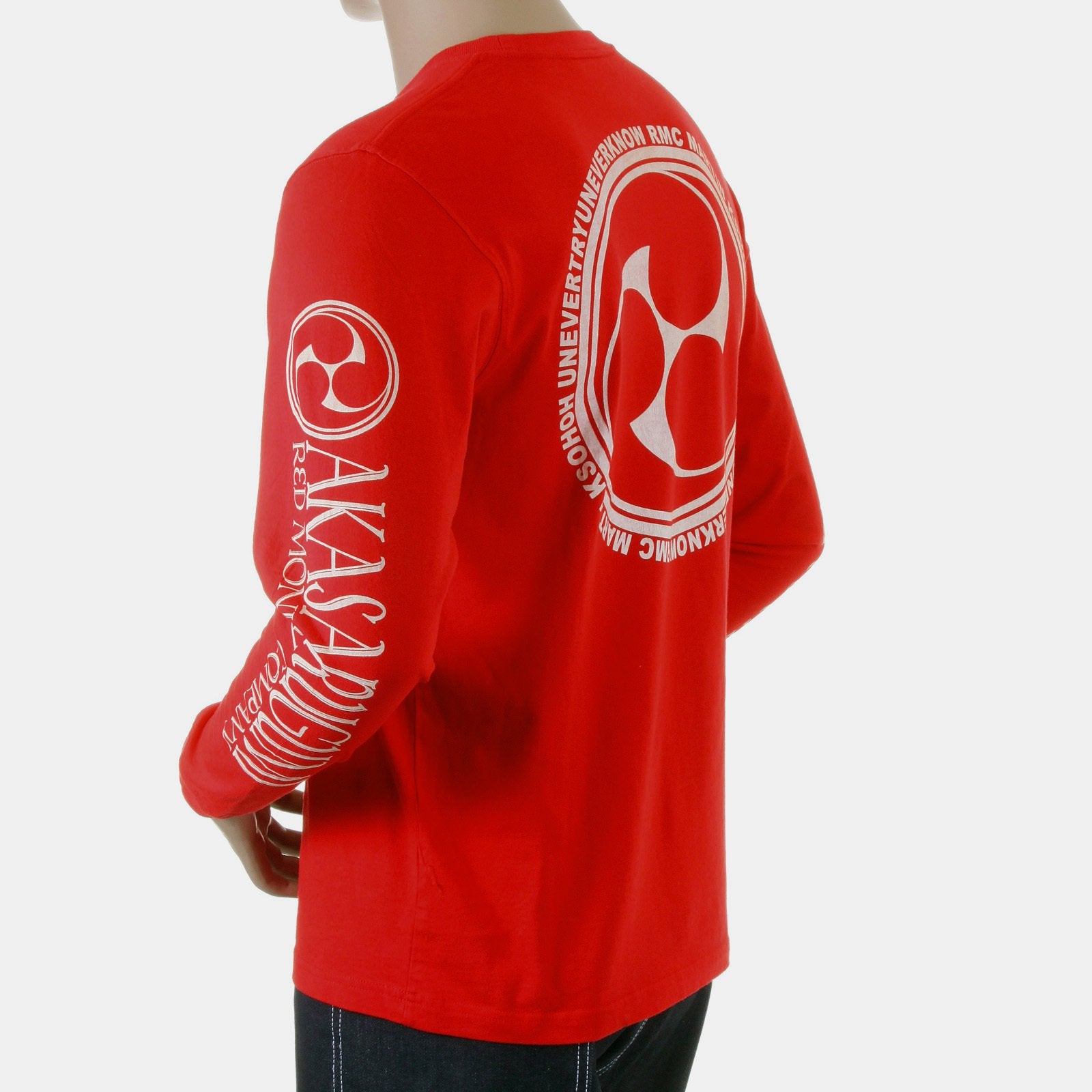 RMC JEANS CREW NECK AKASARUGUMI RAIJIN PRINTED REGULAR FIT LONG SLEEVE T-SHIRT IN RED REDM5407