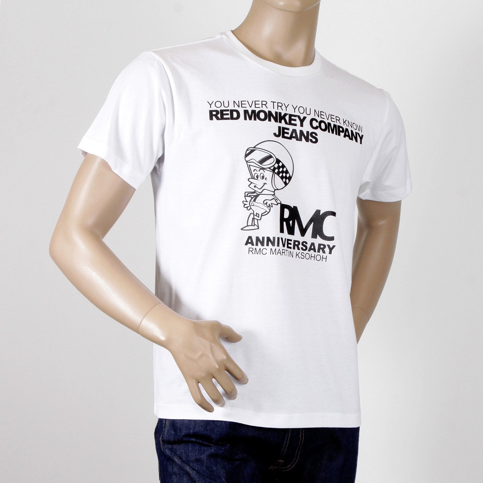 RMC JEANS CREW NECK 8TH ANNIVERSARY SCOOTER SHORT SLEEVE REGULAR FIT WHITE T-SHIRT REDM2707