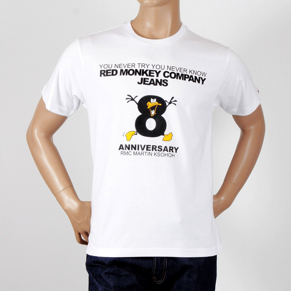 RMC JEANS 8TH ANNIVERSARY DUCK SHORT SLEEVE WHITE REGULAR FIT CREW NECK T-SHIRT REDM2711
