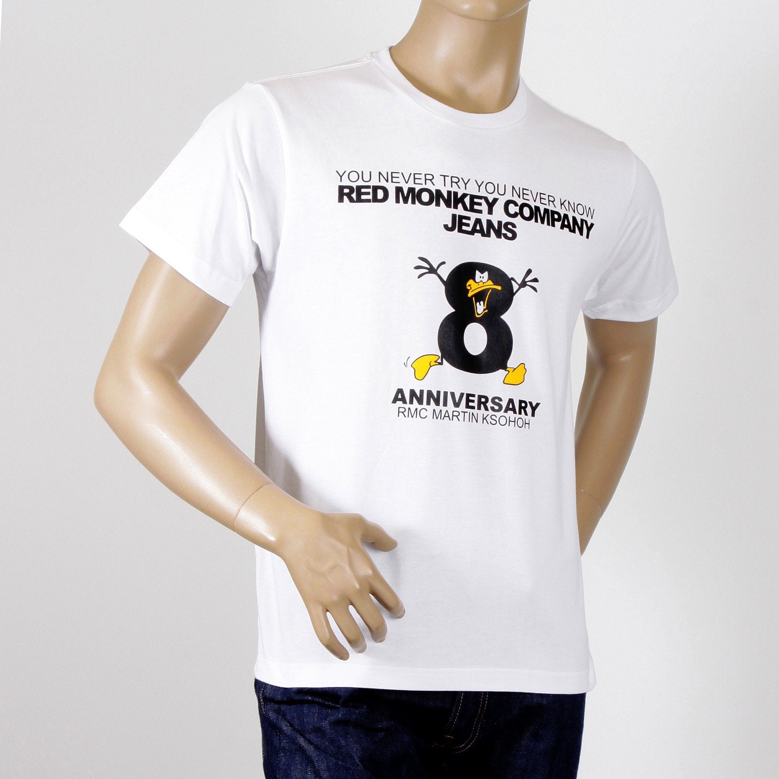 RMC JEANS 8TH ANNIVERSARY DUCK SHORT SLEEVE WHITE REGULAR FIT CREW NECK T-SHIRT REDM2711