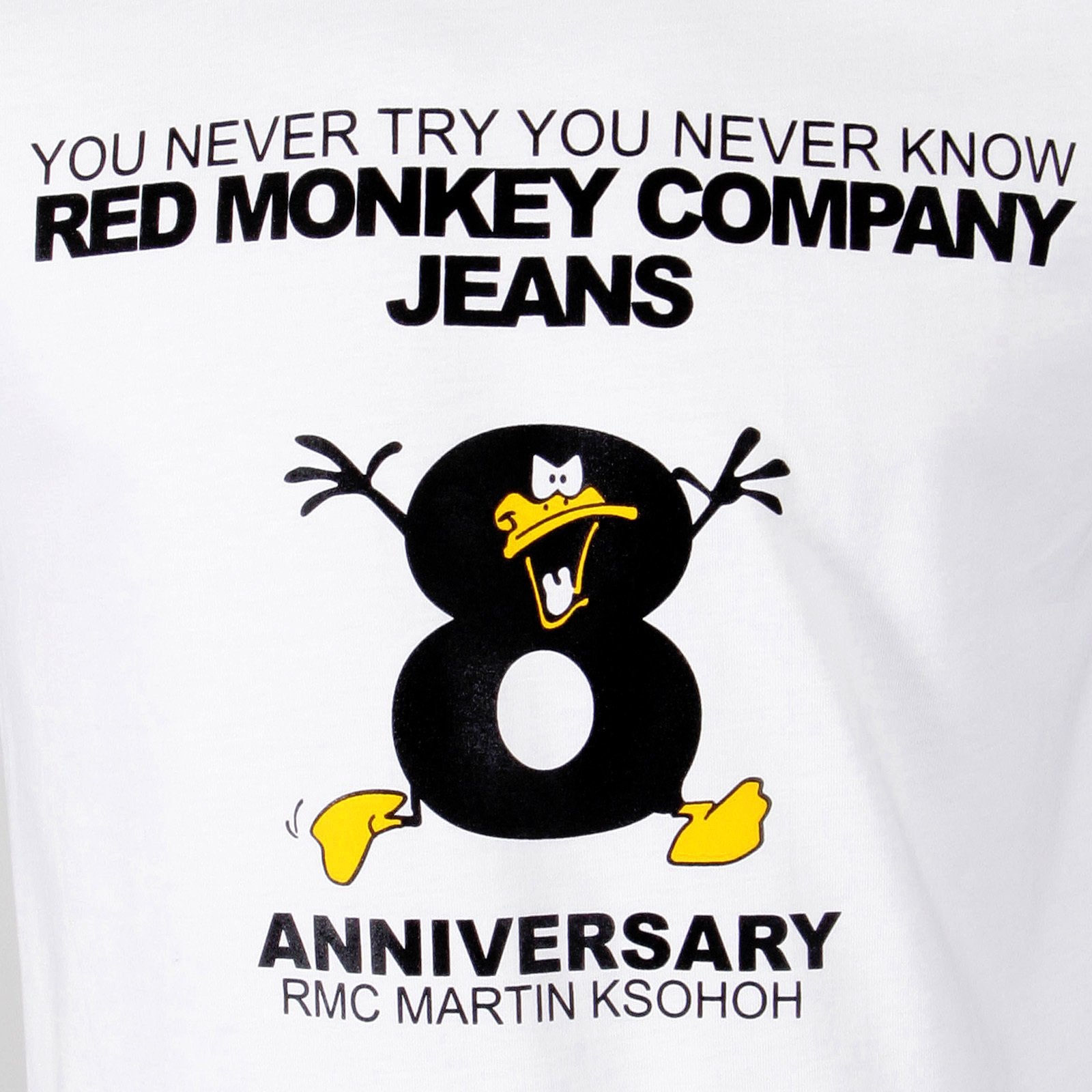 RMC JEANS 8TH ANNIVERSARY DUCK SHORT SLEEVE WHITE REGULAR FIT CREW NECK T-SHIRT REDM2711