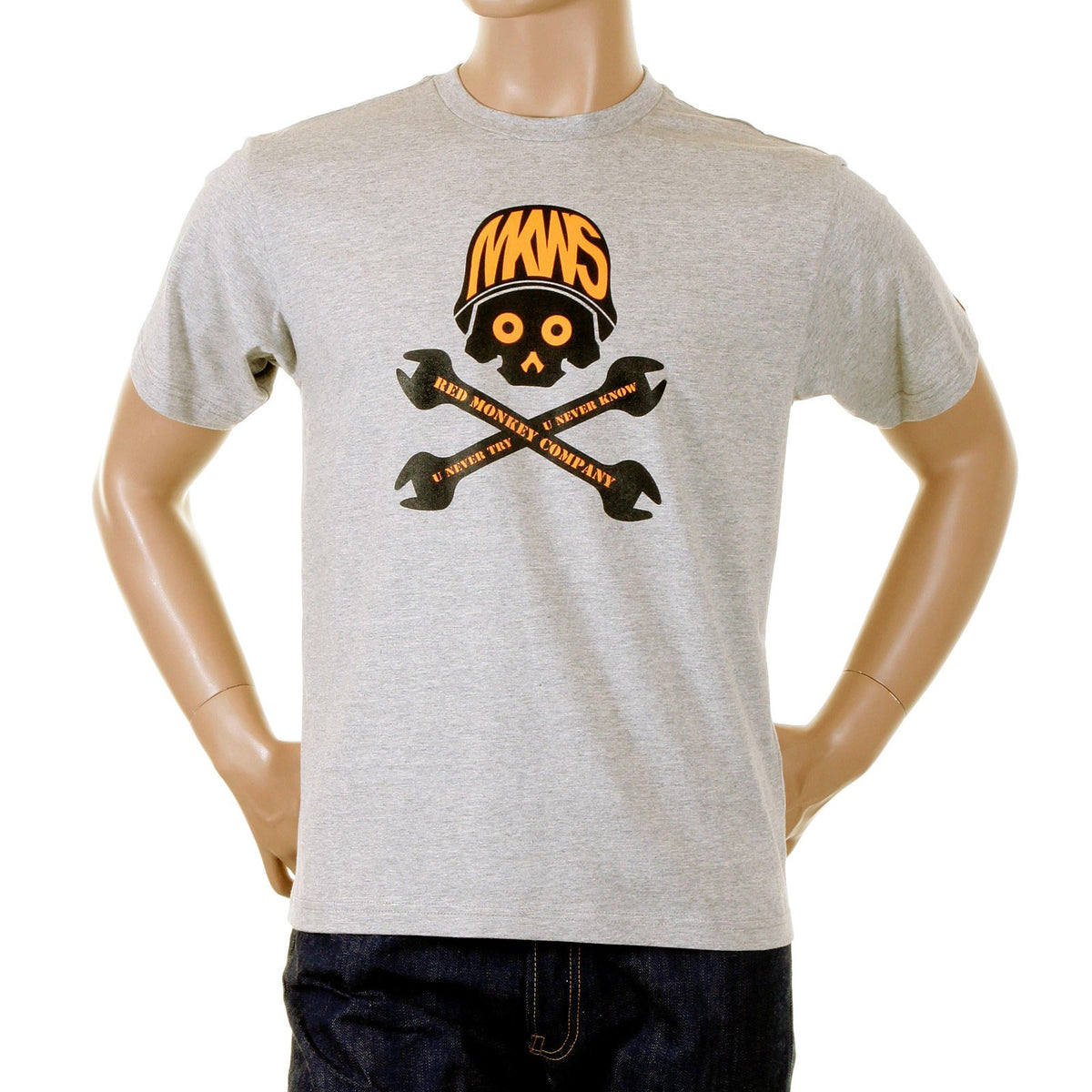 RMC GREY REGULAR FIT SHORT SLEEVE CREW NECK T-SHIRT WITH 8TH ANNIVERSARY SPANNER SCOOTER PRINT REDM2813