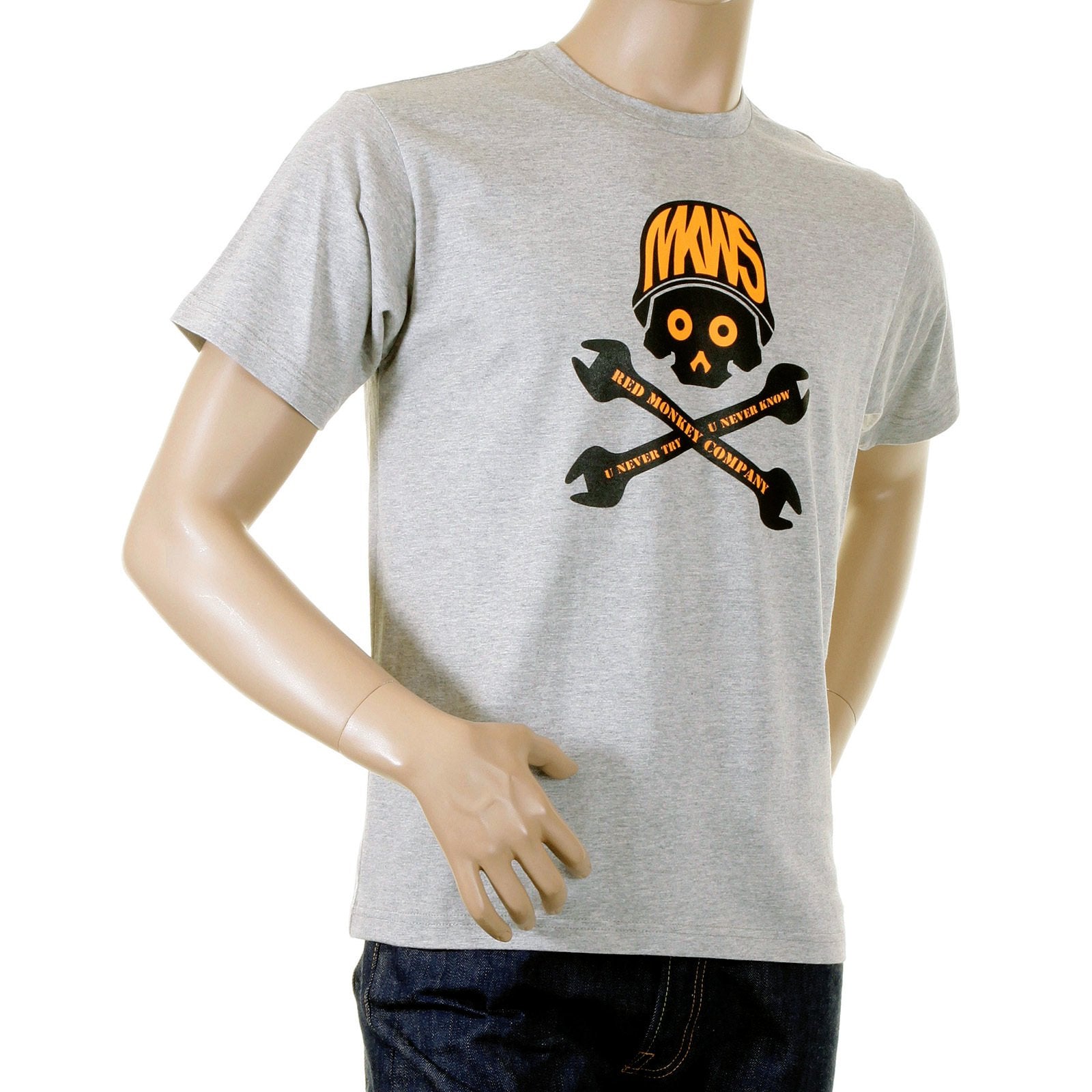 RMC GREY REGULAR FIT SHORT SLEEVE CREW NECK T-SHIRT WITH 8TH ANNIVERSARY SPANNER SCOOTER PRINT REDM2813