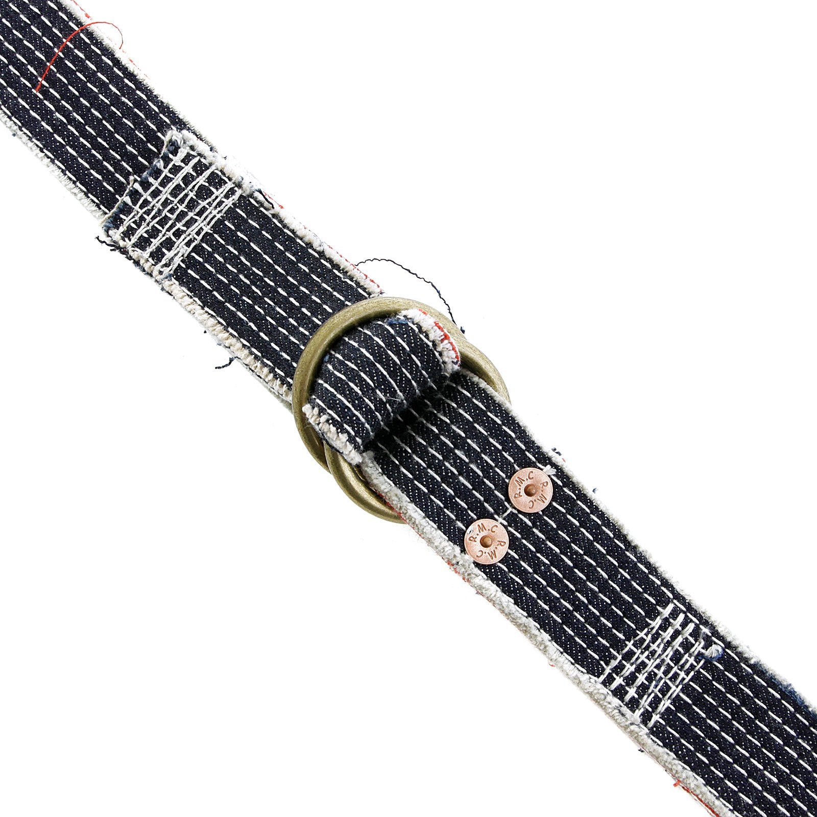 RMC JEANS HANDMADE JAPANESE RING BUCKLE DENIM BELT WITH WHITE EMBROIDERED STITCHING REDM5457