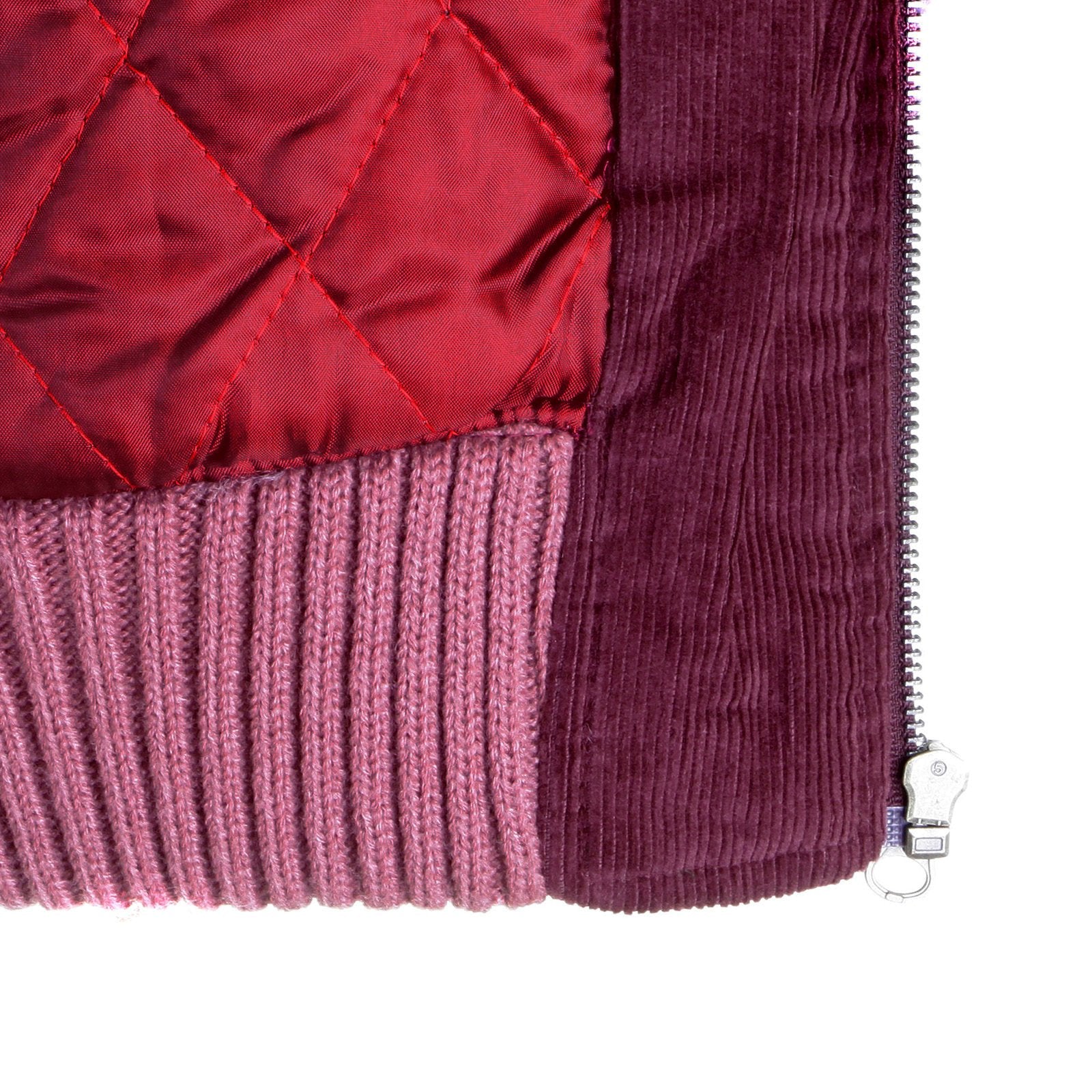 RMC JEANS SUPER EXCLUSIVE CLARET CORD AND PLATHER JACKET WITH CORDED BODY VARIEGATED SLEEVES REDM5322