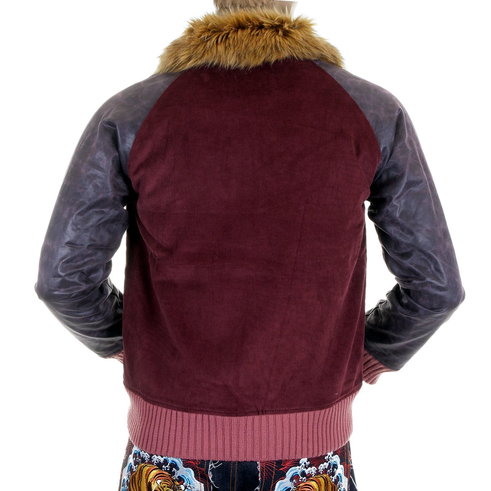 RMC JEANS SUPER EXCLUSIVE CLARET CORD AND PLATHER JACKET WITH CORDED BODY VARIEGATED SLEEVES REDM5322
