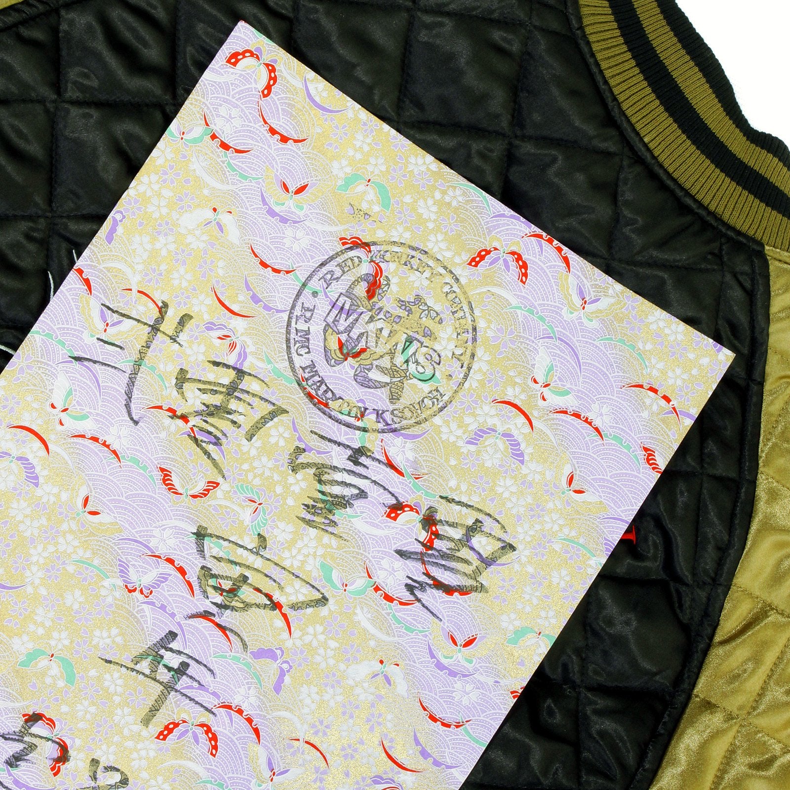 RMC JEANS FULLY REVERSIBLE BLACK AND GOLD SUPER EXCLUSIVE SILK QUILTED JACKET WITH TIGER EMBROIDERY REDM5662