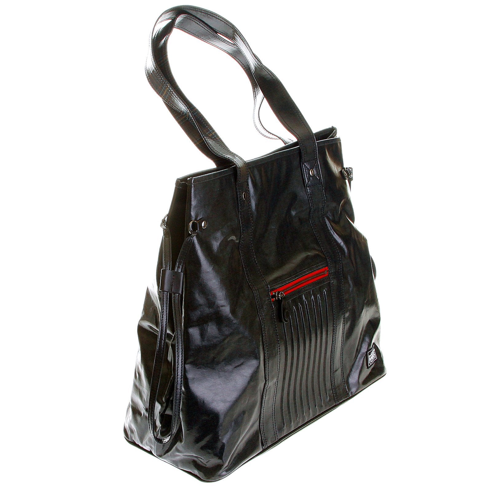 RMC MARTIN KSOHOH MKWS UNISEX COATED DENIM SHOPPER BAG WITH LAMINATED TARTAN LINING REDM5534