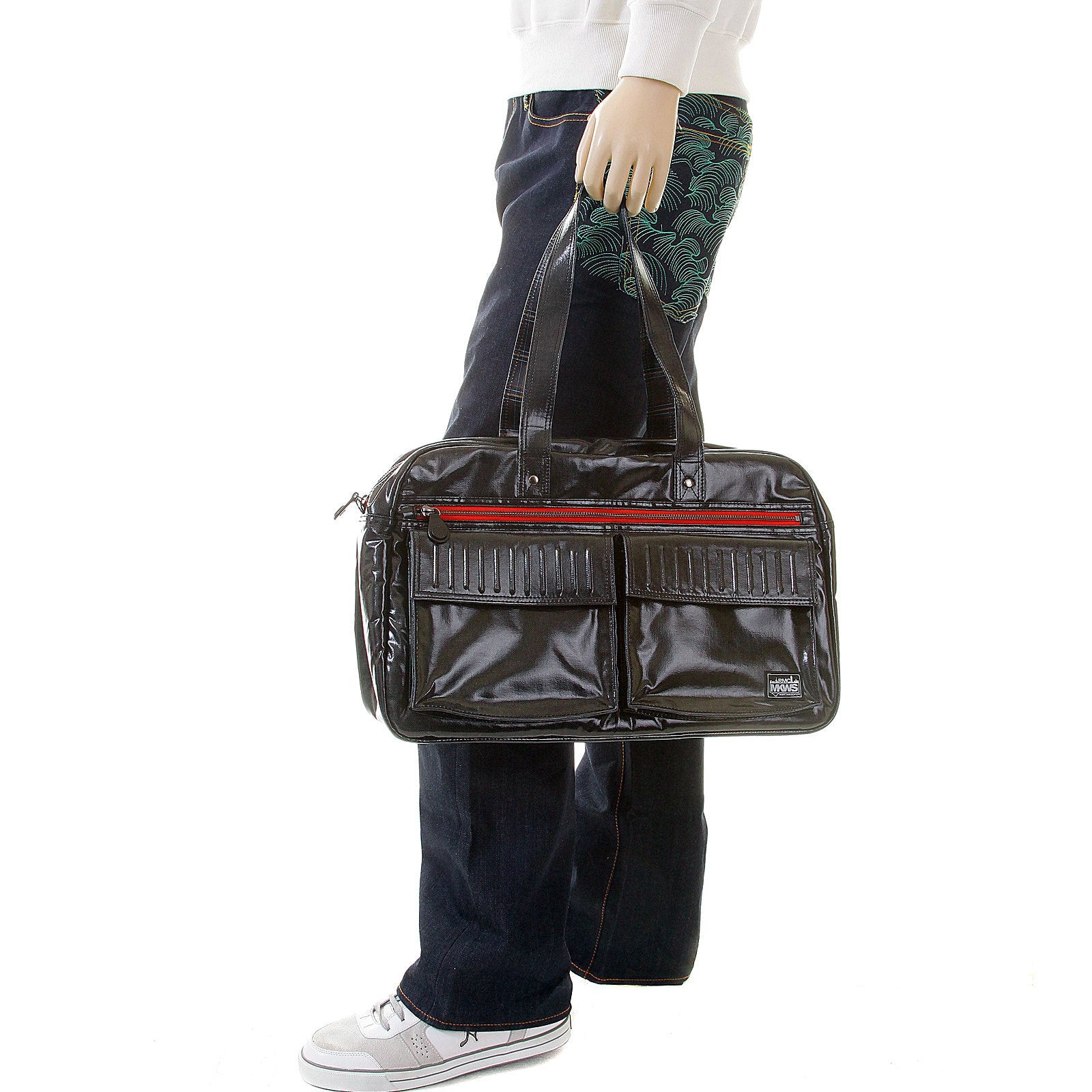 RMC MKWS UNISEX COATED DENIM HAND HELD OFFICE BAG WITH LAMINATED TARTAN LINING REDM5533
