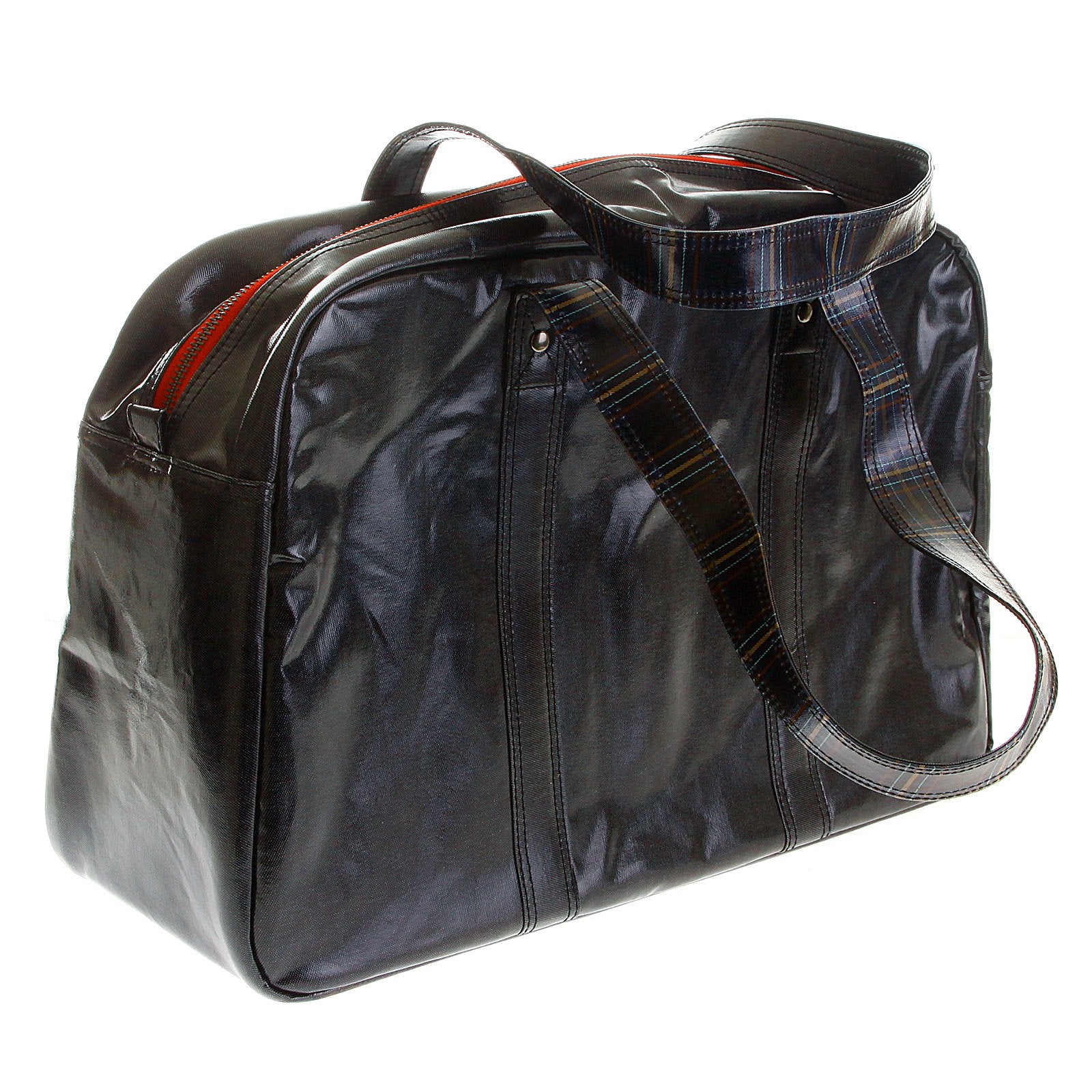 RMC MKWS UNISEX COATED DENIM HAND HELD OFFICE BAG WITH LAMINATED TARTAN LINING REDM5533