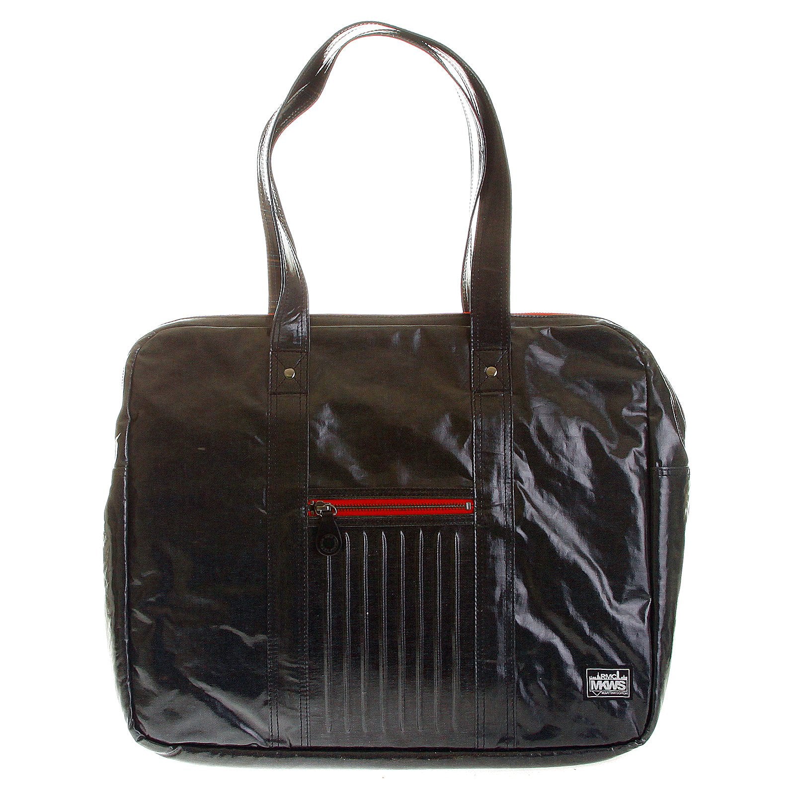 RMC MKWS UNISEX BLACK COATED DENIM HAND CARRY BAG WITH LAMINATED TARTAN LINING REDM5537