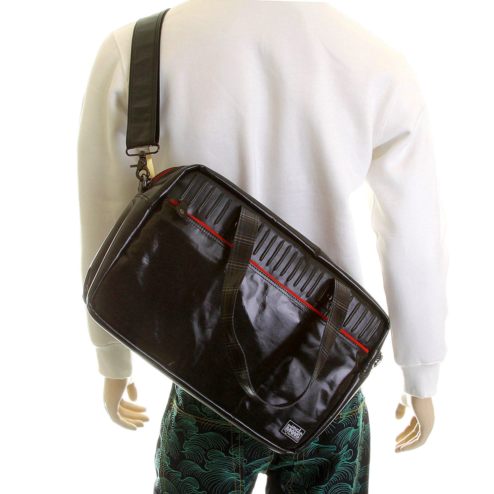 RMC MKWS UNISEX COATED DENIM HAND CARRY OFFICE BAG WITH LAMINATED TARTAN LINING REDM5541