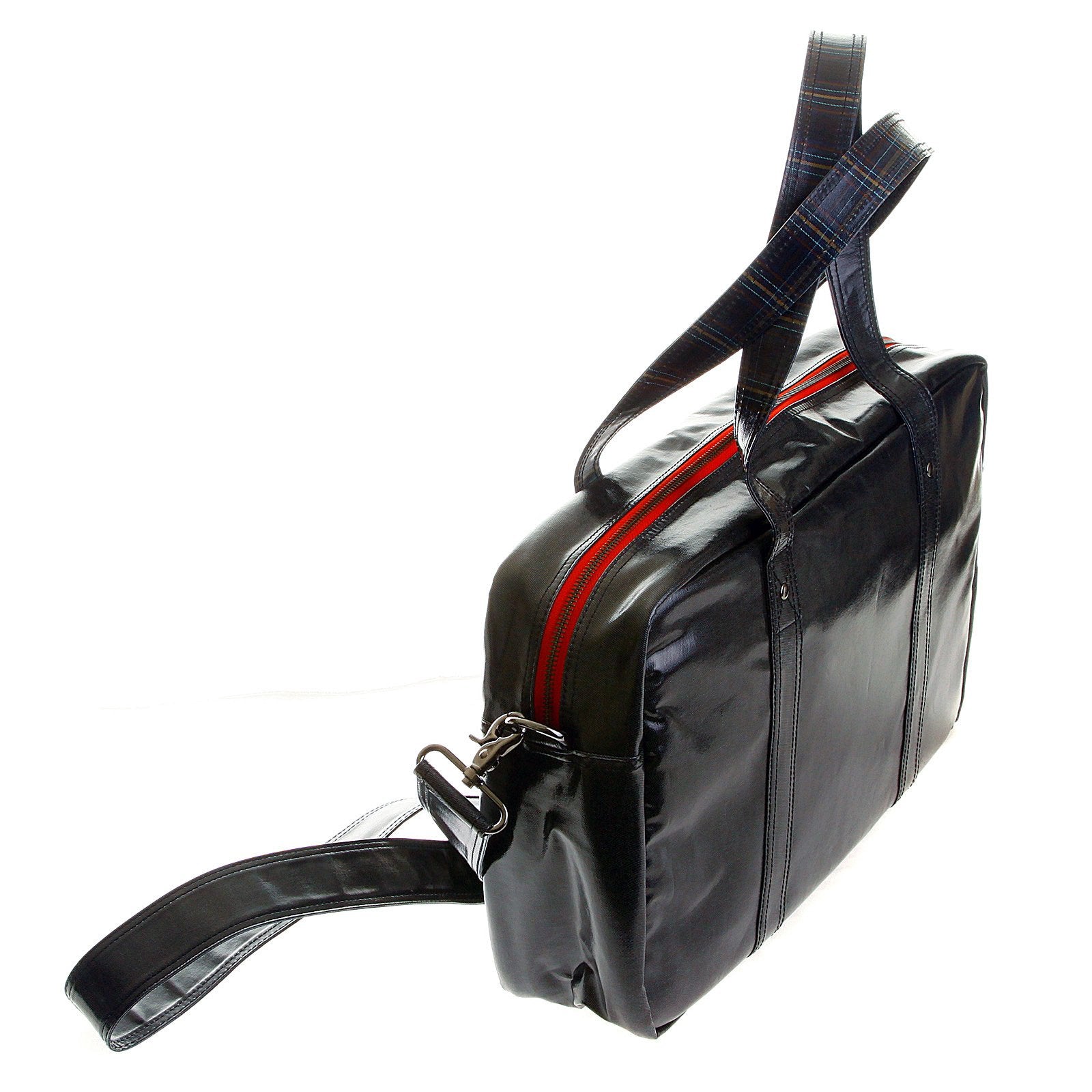 RMC MKWS UNISEX COATED DENIM HAND CARRY OFFICE BAG WITH LAMINATED TARTAN LINING REDM5541