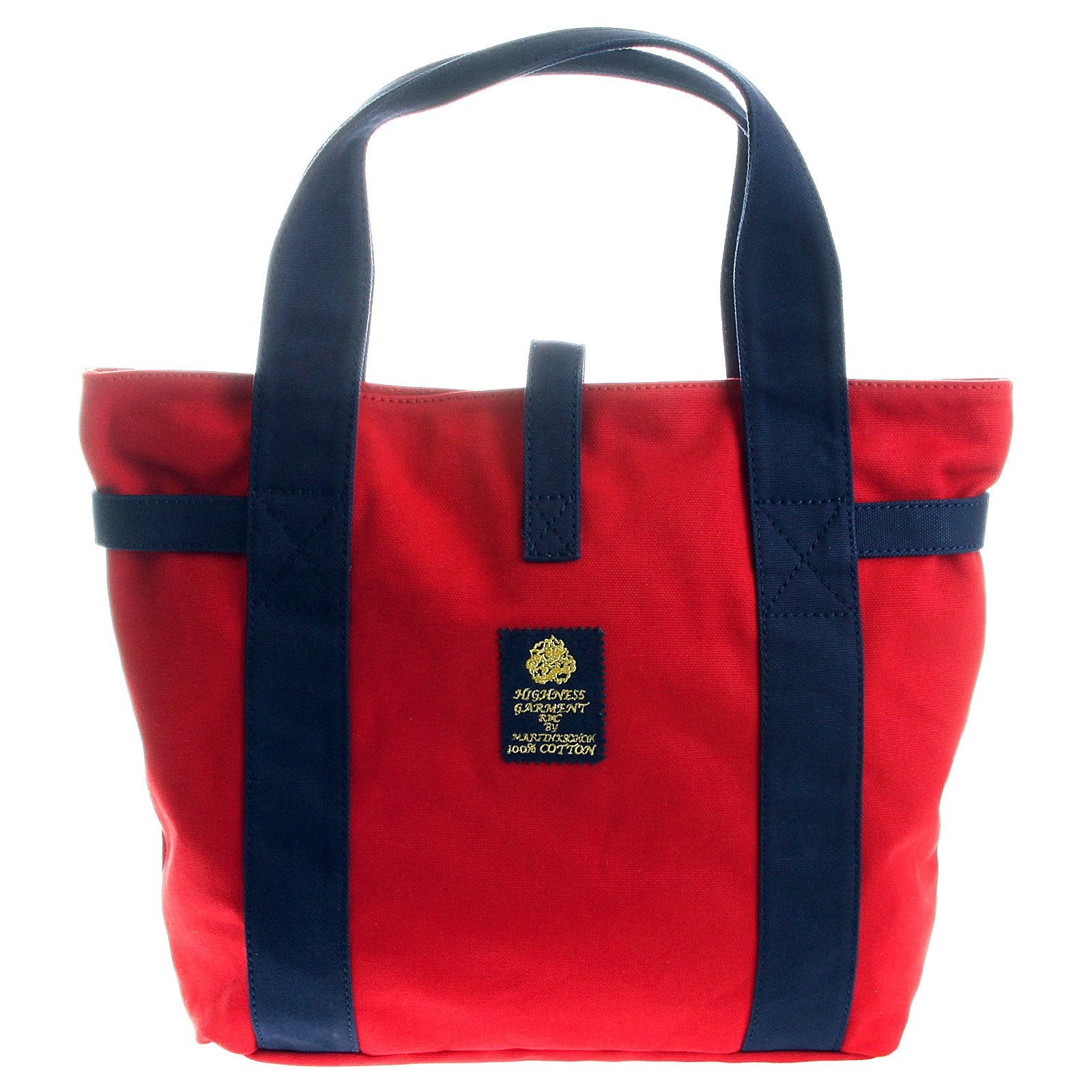 RMC MKWS UNISEX RED CANVAS HAND CARRY BAG WITH TRIM IN NAVY AND WHITE AND NAVY HANDLES REDM5582
