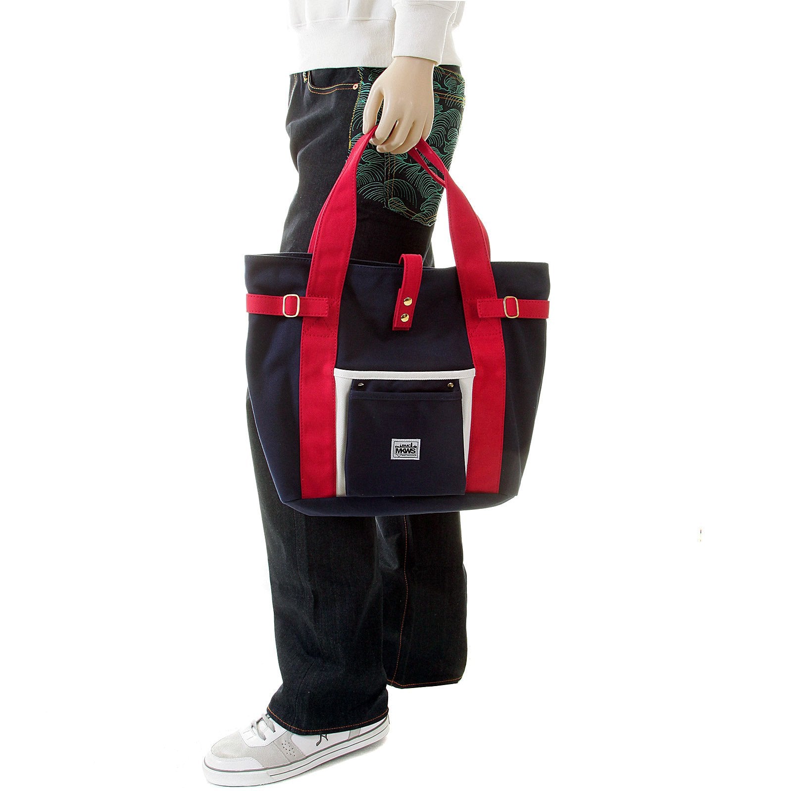 RMC MKWS UNISEX NAVY CANVAS HAND CARRY BAG WITH RED CANVAS HANDLES AND TRIM REDM5585