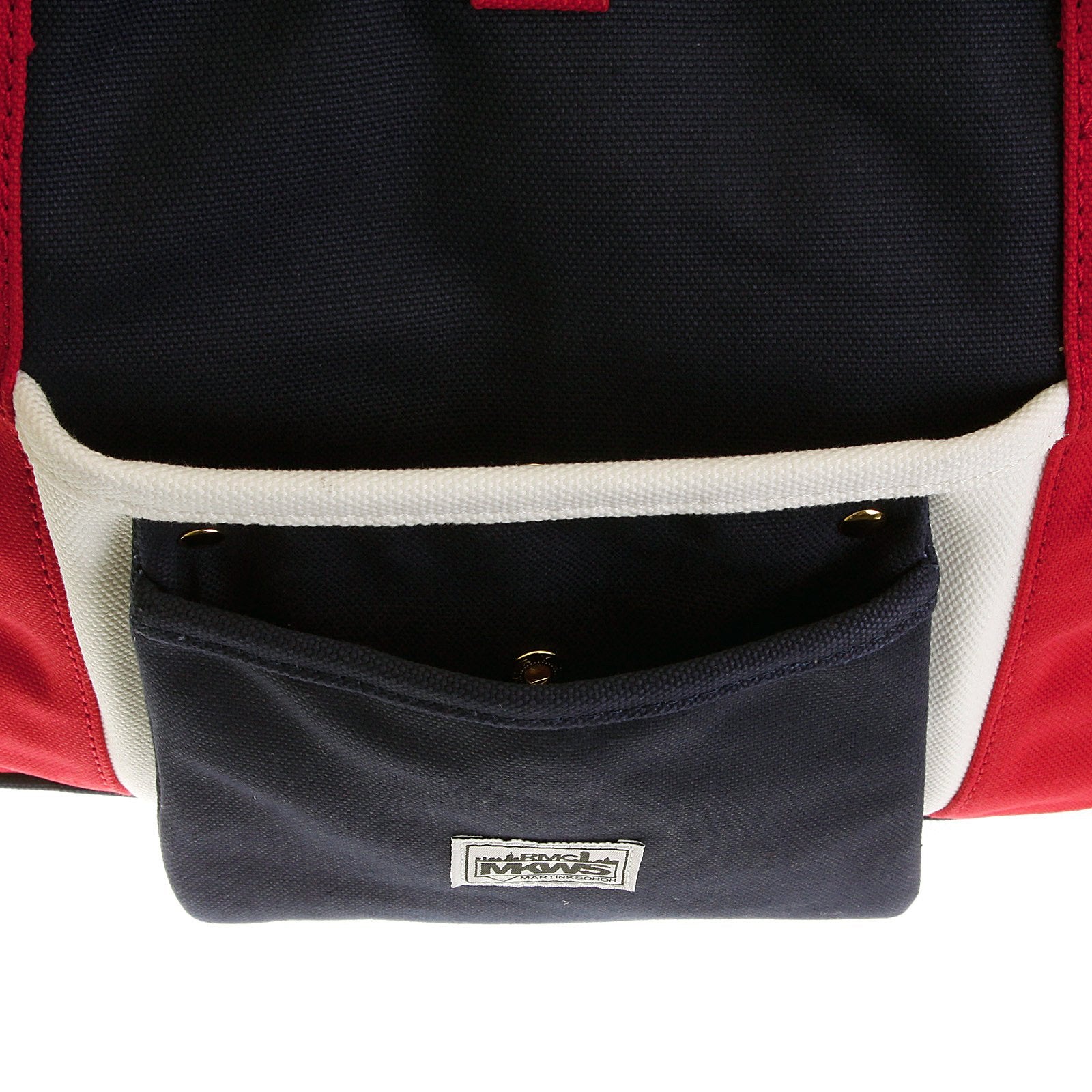 RMC MKWS UNISEX NAVY CANVAS HAND CARRY BAG WITH RED CANVAS HANDLES AND TRIM REDM5585