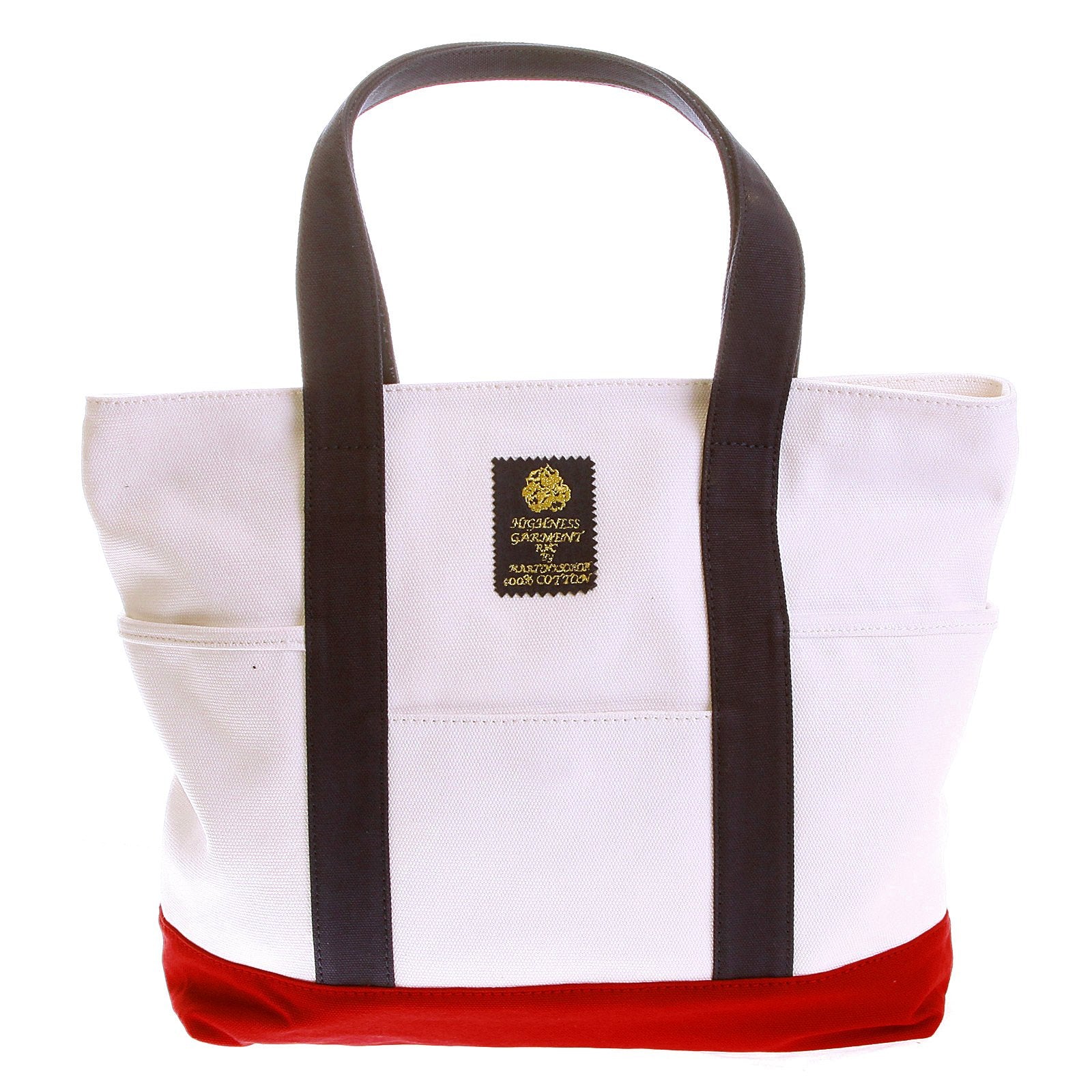 RMC MKWS COTTON UNISEX WHITE CANVAS SHOPPER BAG WITH RED CANVAS BASE AND NAVY CANVAS HANDLES REDM5588
