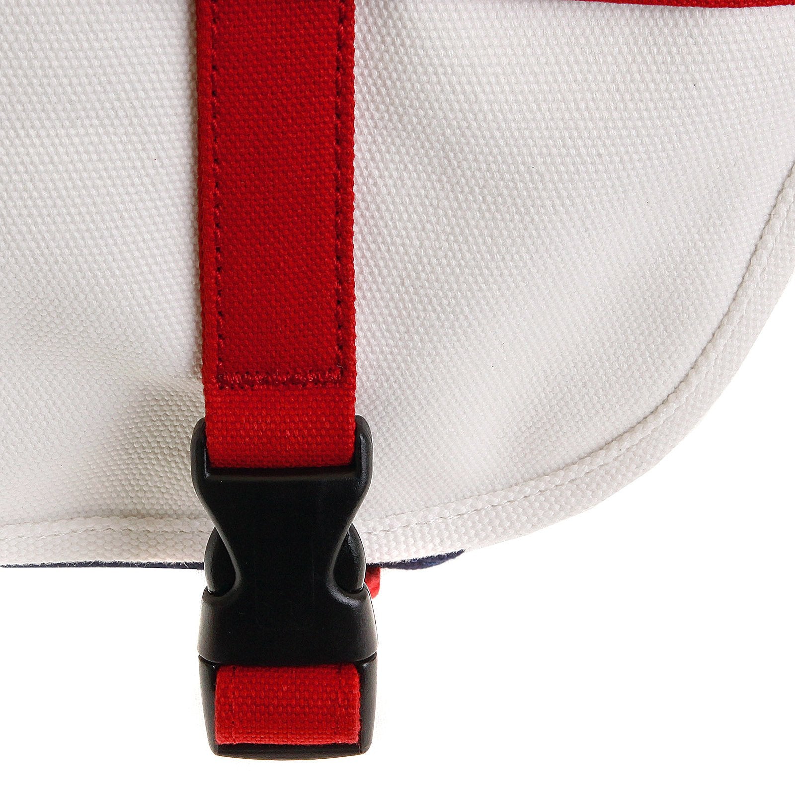 RMC MKWS UNISEX 100% COTTON LARGE CANVAS SHOULDER BAG IN WHITE WITH RED AND NAVY TRIM REDM5578