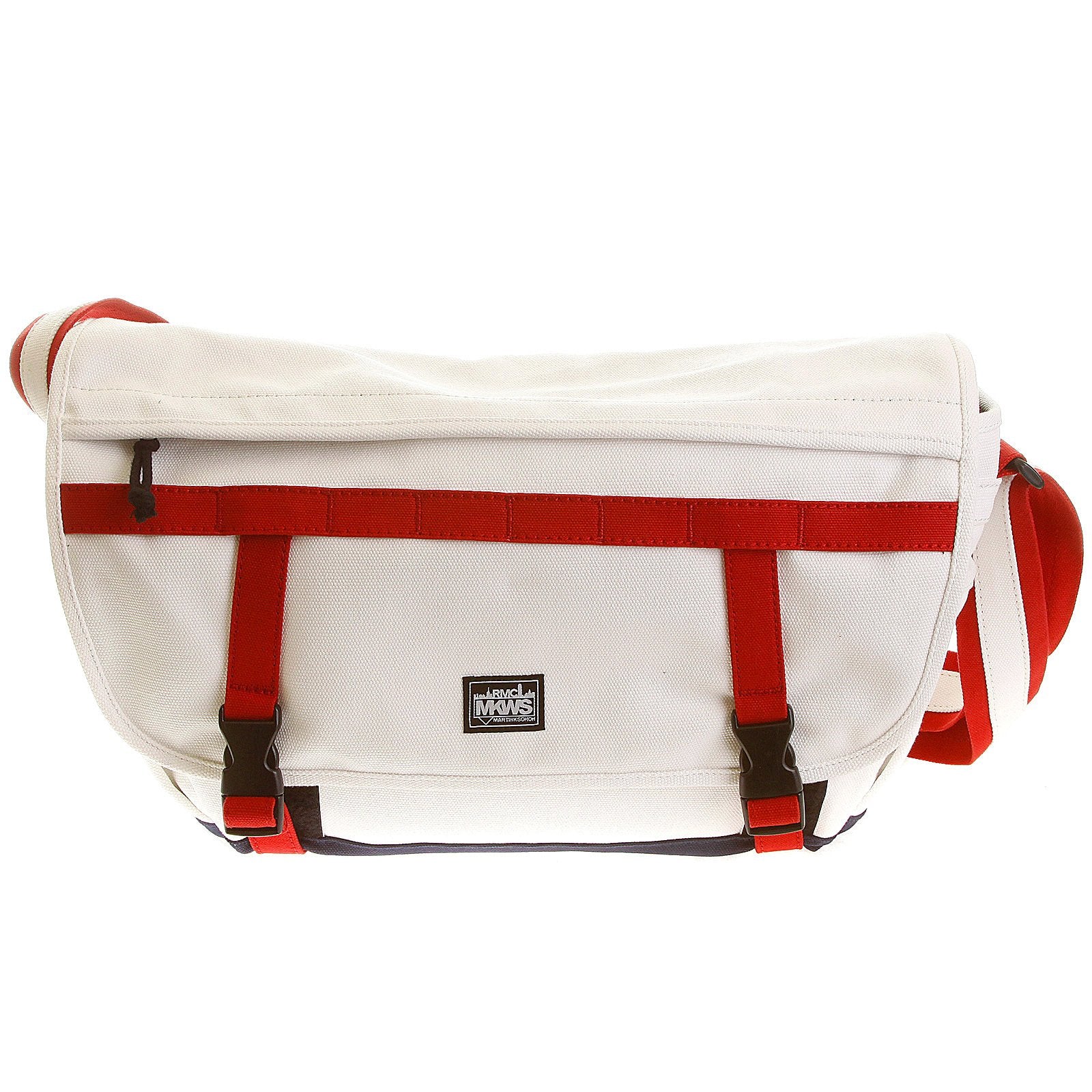 RMC MKWS UNISEX WHITE CANVAS SHOPPER BAG WITH NAVY CANVAS BASE AND RED CANVAS HANDLES REDM5589