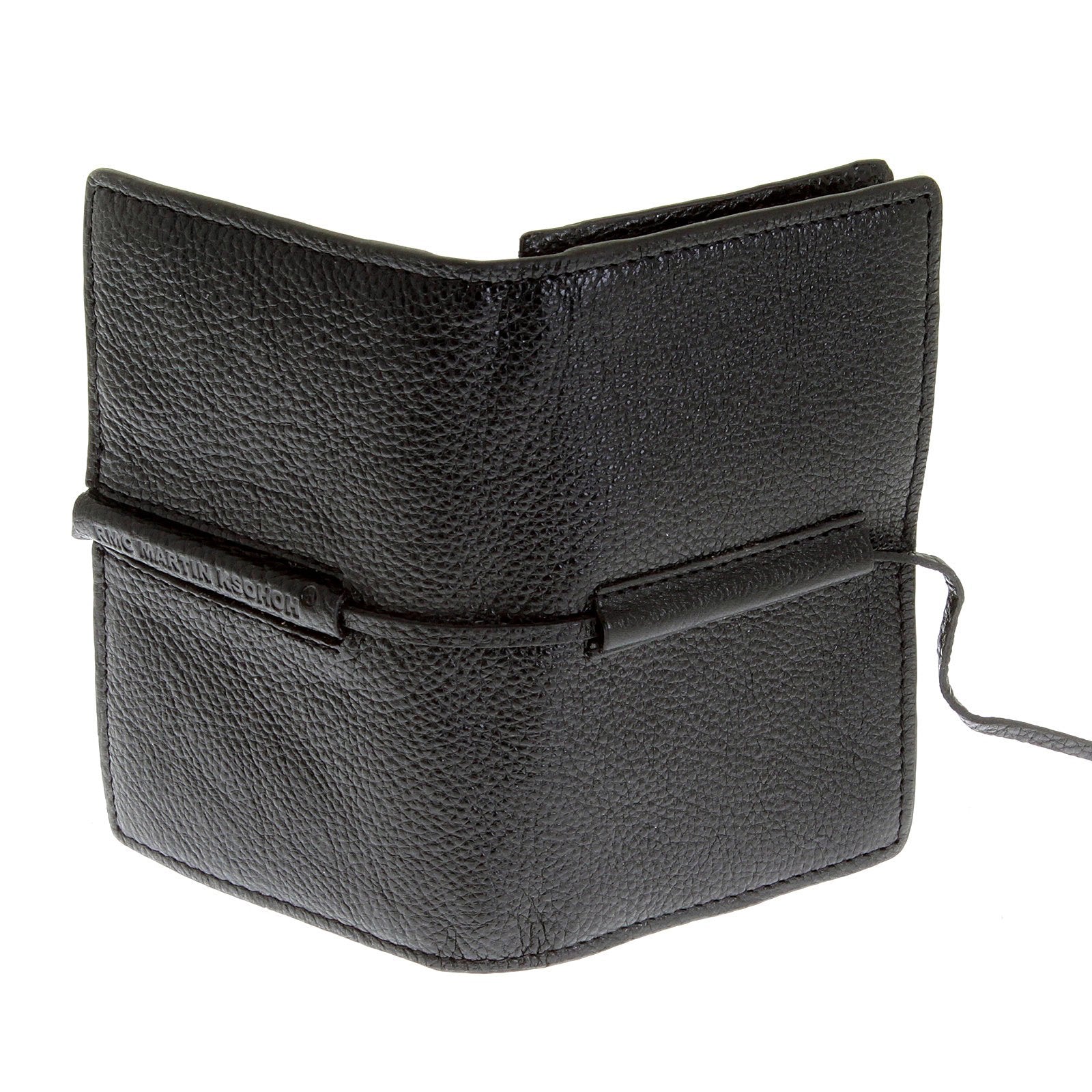 RMC JEANS MENS ITALIAN GRAIN LEATHER CARD HOLDER WALLET WITH SHOE LACE TIE IN BLACK REDM5708